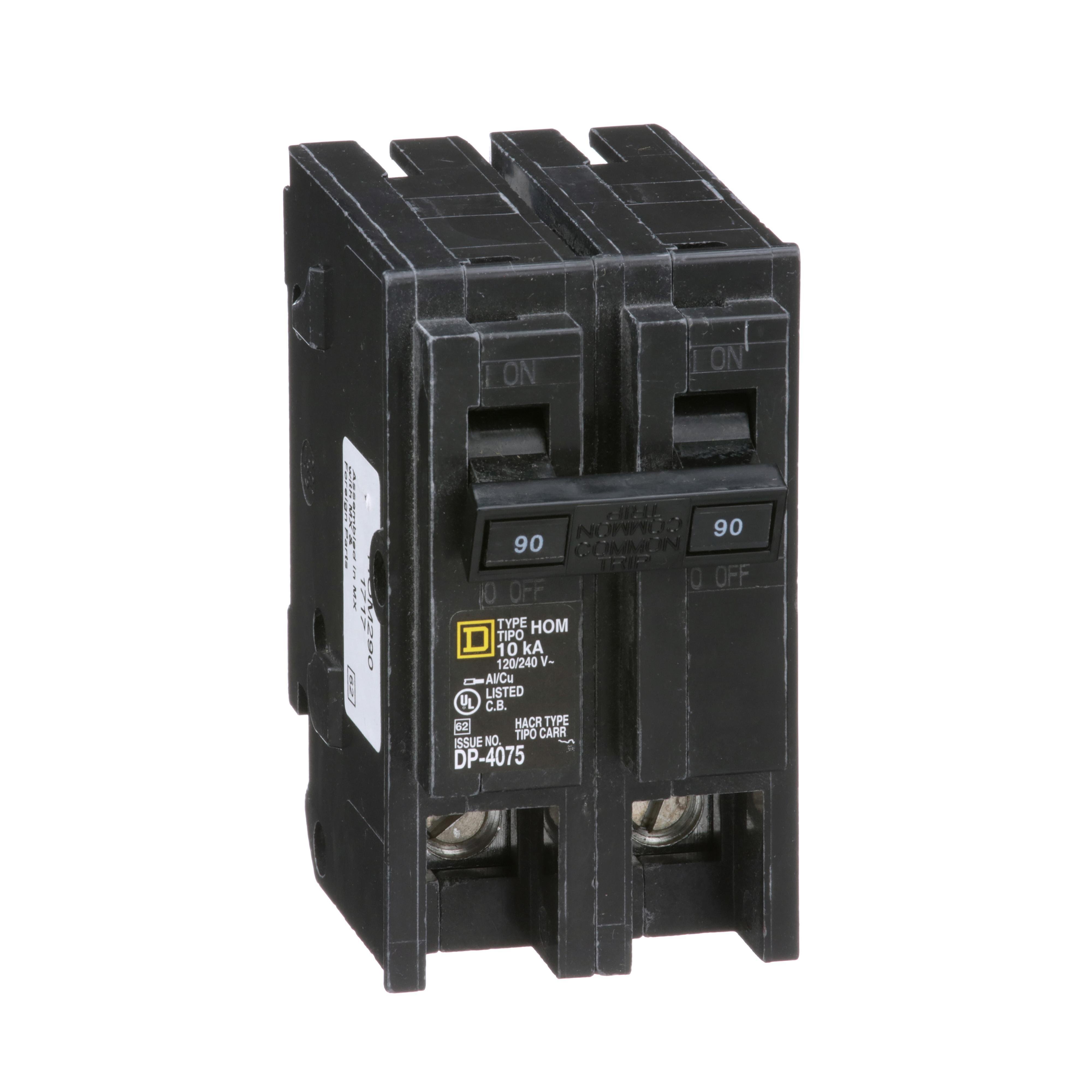 HOM290 - Mini circuit breaker, Homeline, 90A, 2 pole, 120/240VAC, 10kA AIR, standard type, plug in, UL