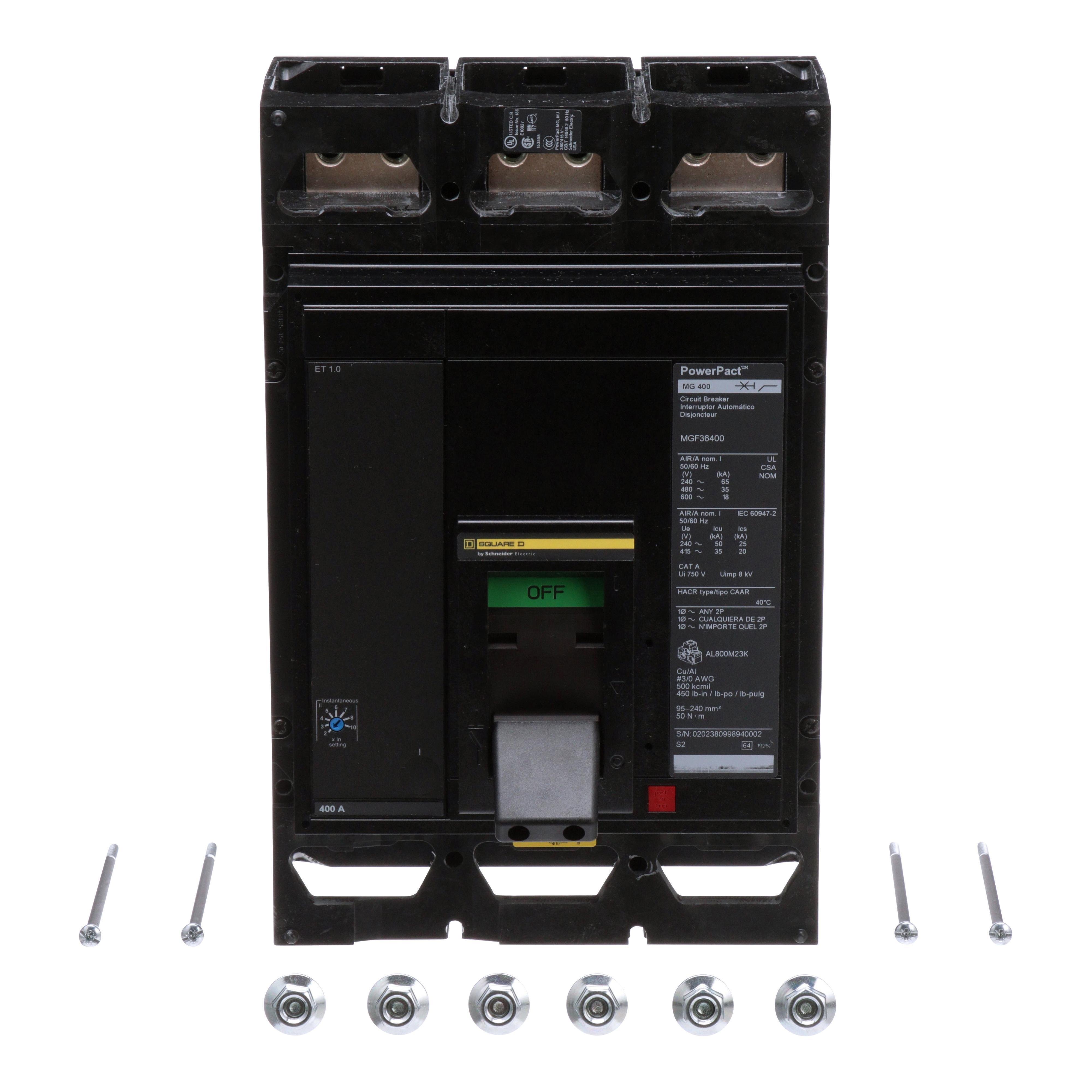 MGL36400 - Circuit breaker, PowerPacT M, 400A, 3 pole, 600VAC, 18kA, lugs, ET 1.0, 80%, ABC