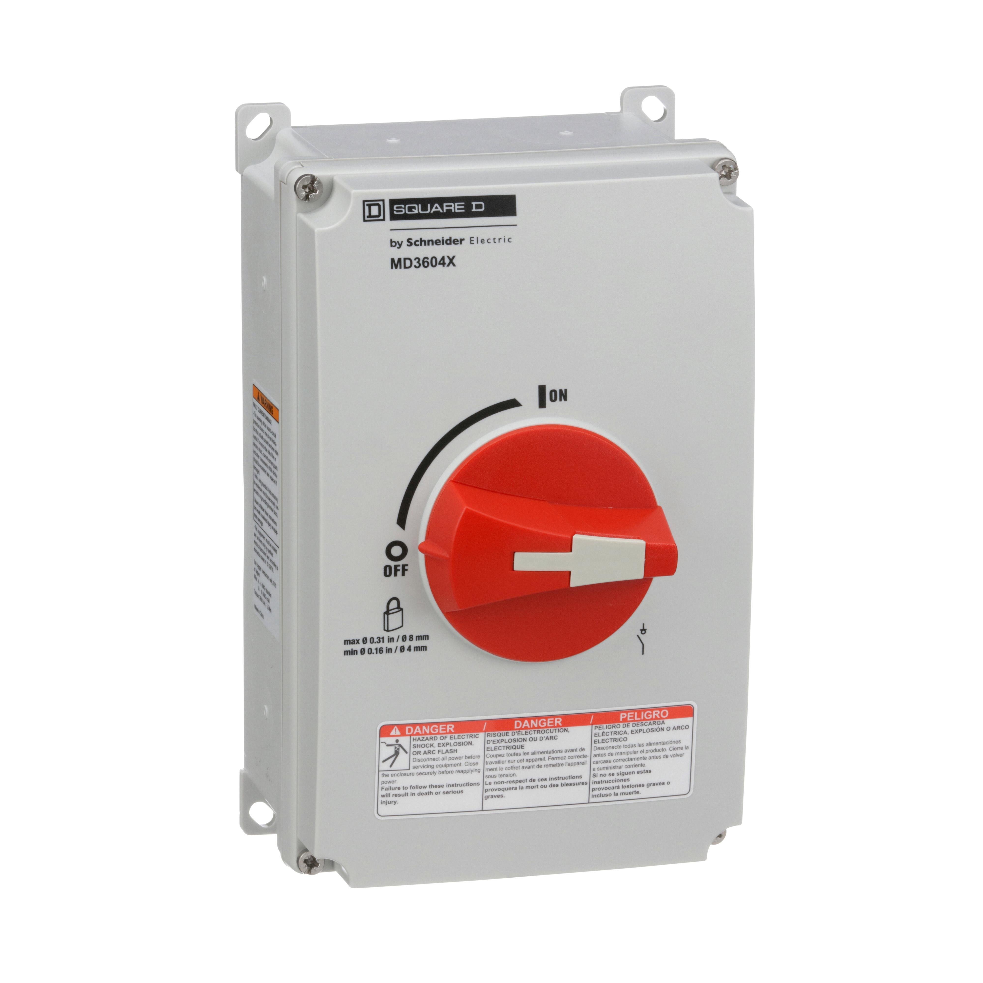 MD3604X - Motor disconnect switch, 3P, 60A, NEMA 1, 3, 3R, 4, 4X and 12 enclosure