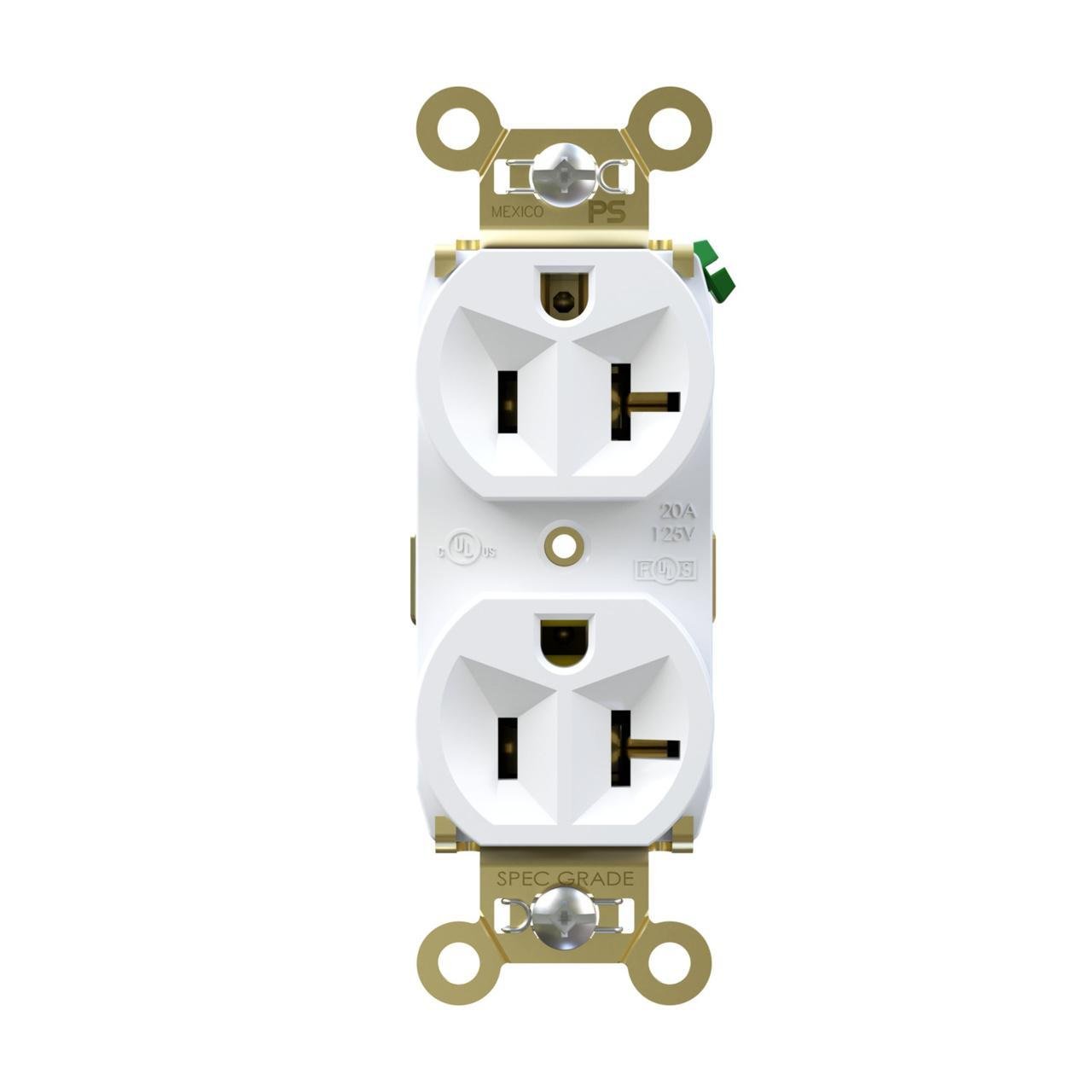 Picture of PS5362-W - 20A 125V Heavy Duty Spec-Grade Duplex Receptacle, Back and Side Wire, White
