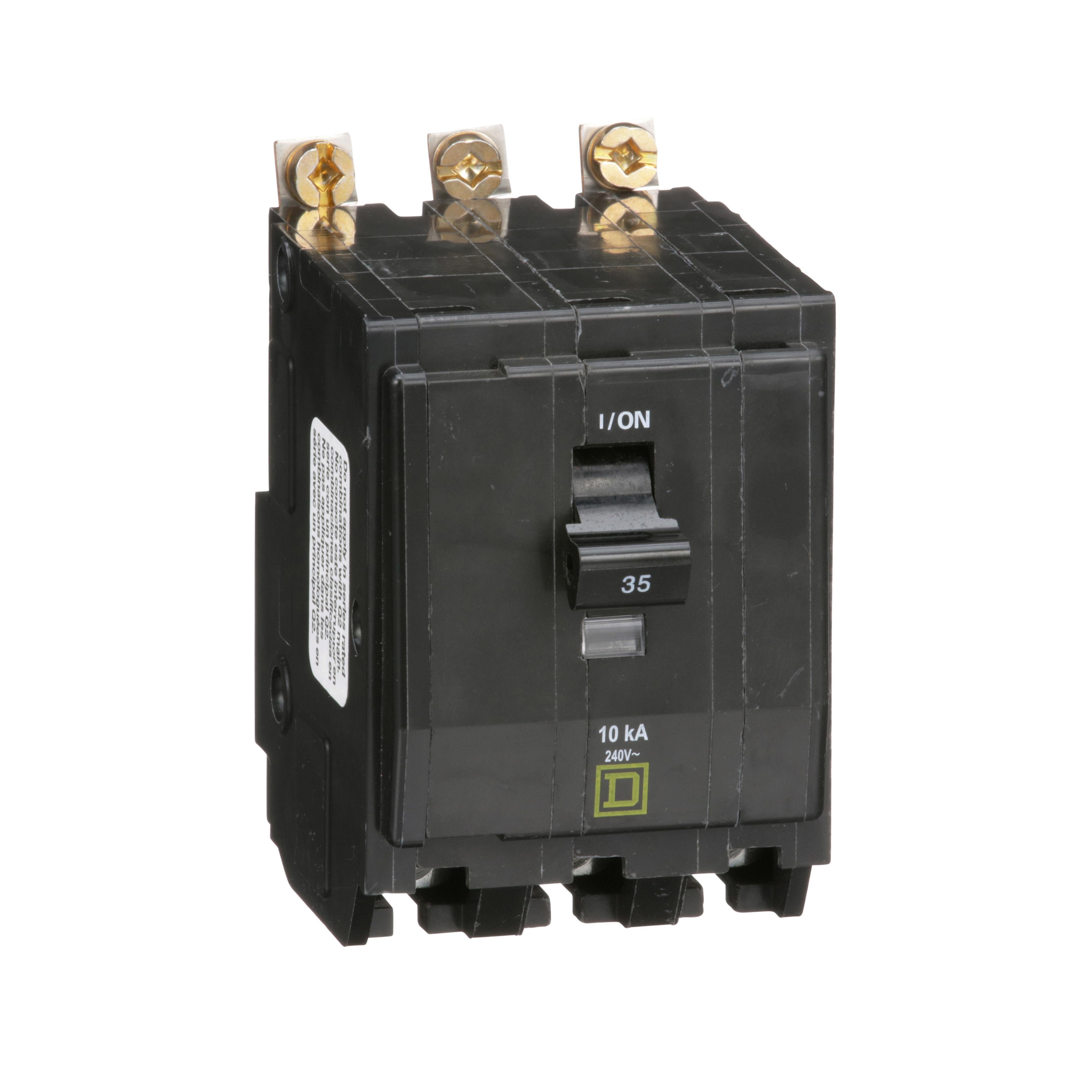 QOB335 - Mini circuit breaker, QO, 35A, 3 pole, 120/240VAC, 10kA, bolt on