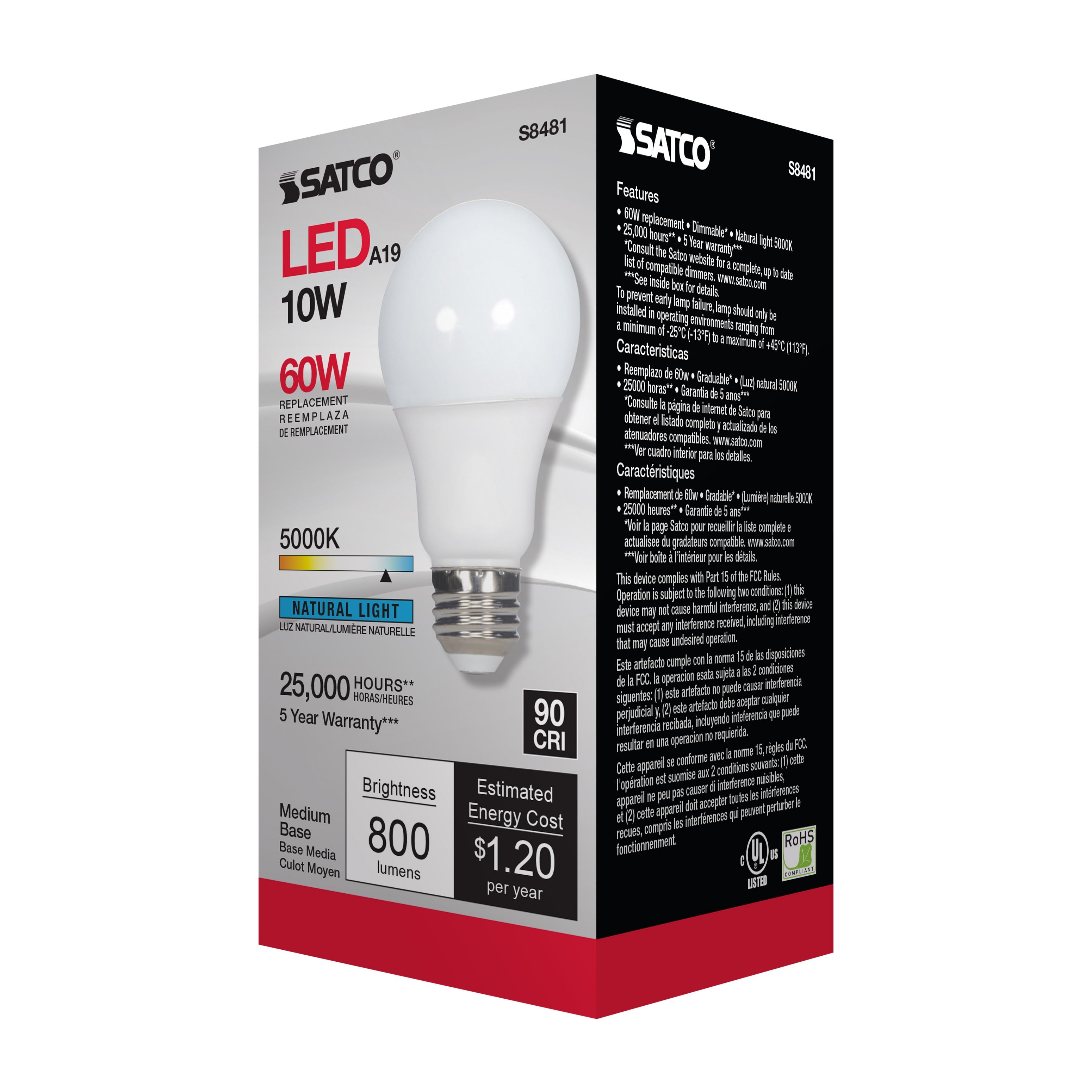 Picture of S8481 - 10 Watt - A19 LED - Frosted - 5000K Medium base - 120 Volt