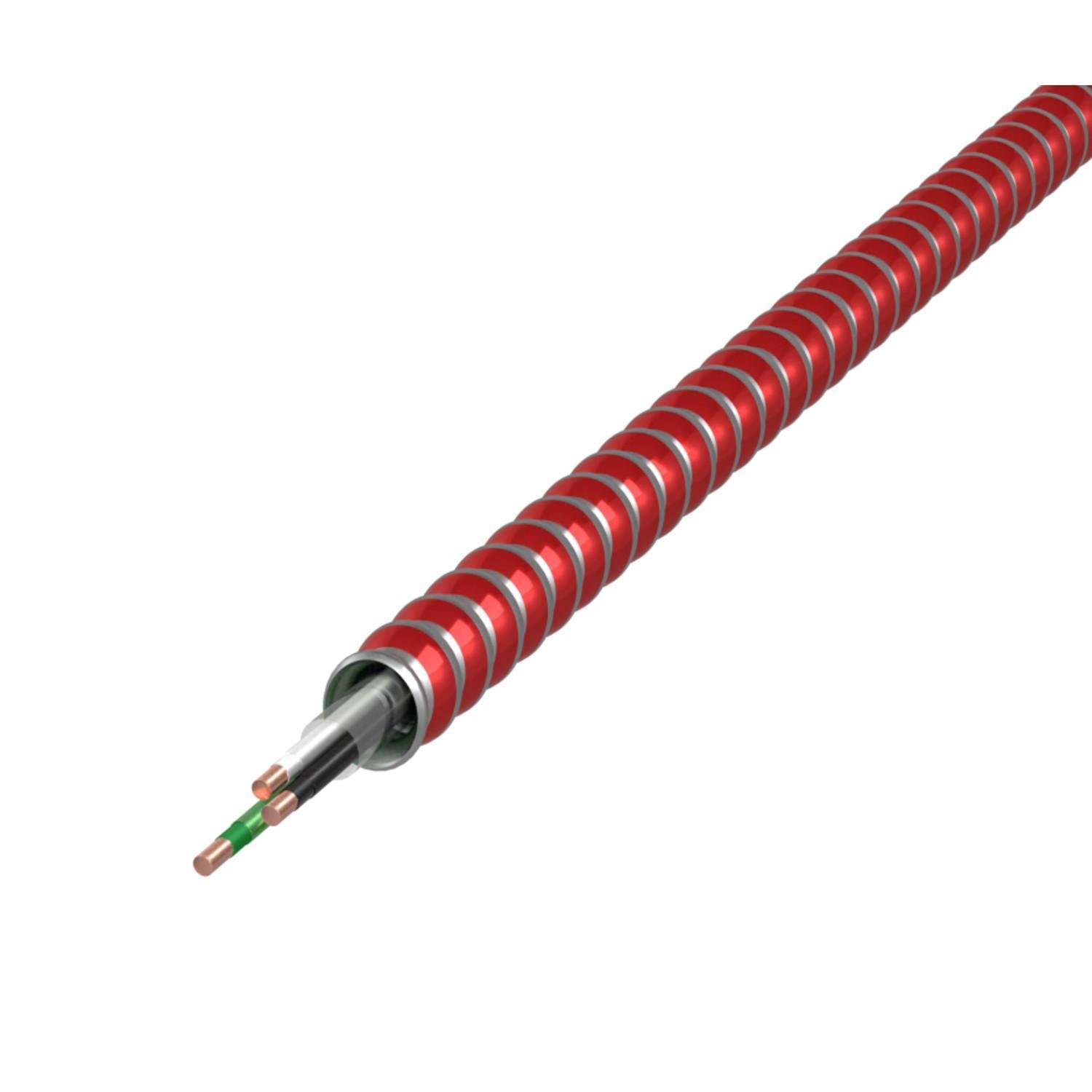 Picture of 1828R42-05 - 14-2(TSP)/14-1G BE WE GN Fire Alarm/Control Cable™ - Dual Rated - Type MC/FPLP, Red Interlocked Galvanized Steel Armor with blue stripe, 250' Coil,