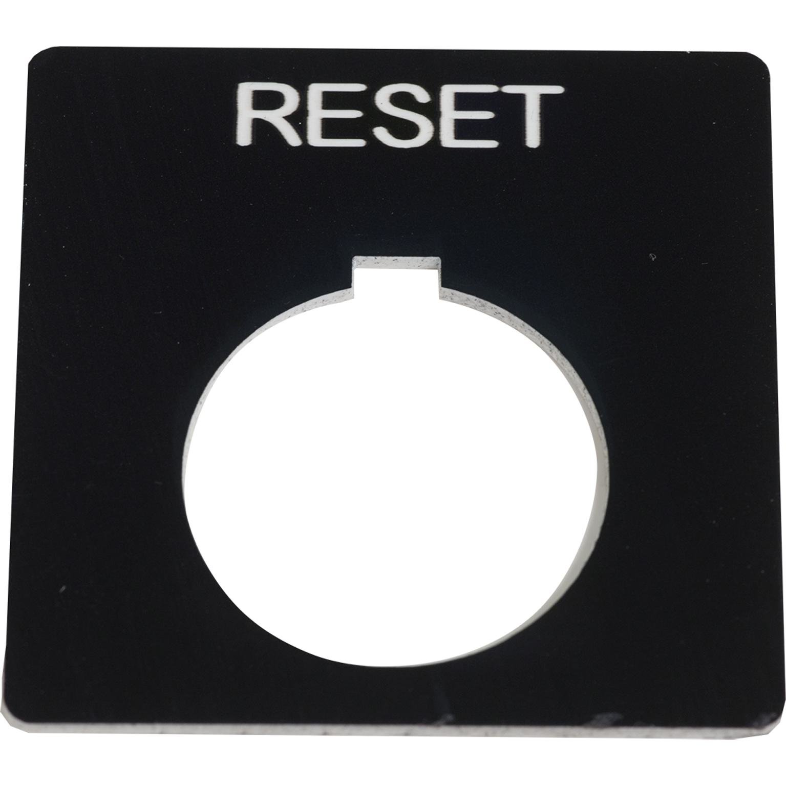 9001KN123BP - Harmony 9001K, Harmony 9001SK, legend, 30mm, plastic, black with white letters, 57mm square, marking RESET