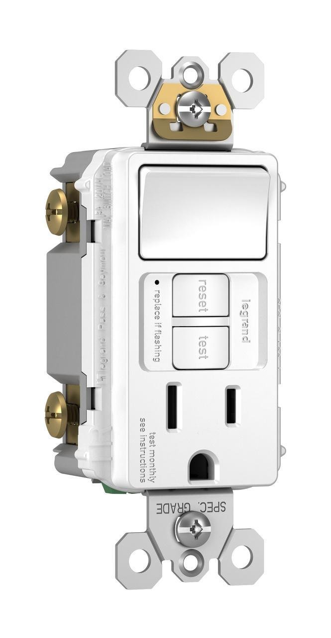 Picture of 1597SWTTRWCCD4 - radiant® Combination Single Pole Switch and Tamper-Reistant 15A Duplex Self-Test GFCI Receptacles with SafeLock® Protection, White