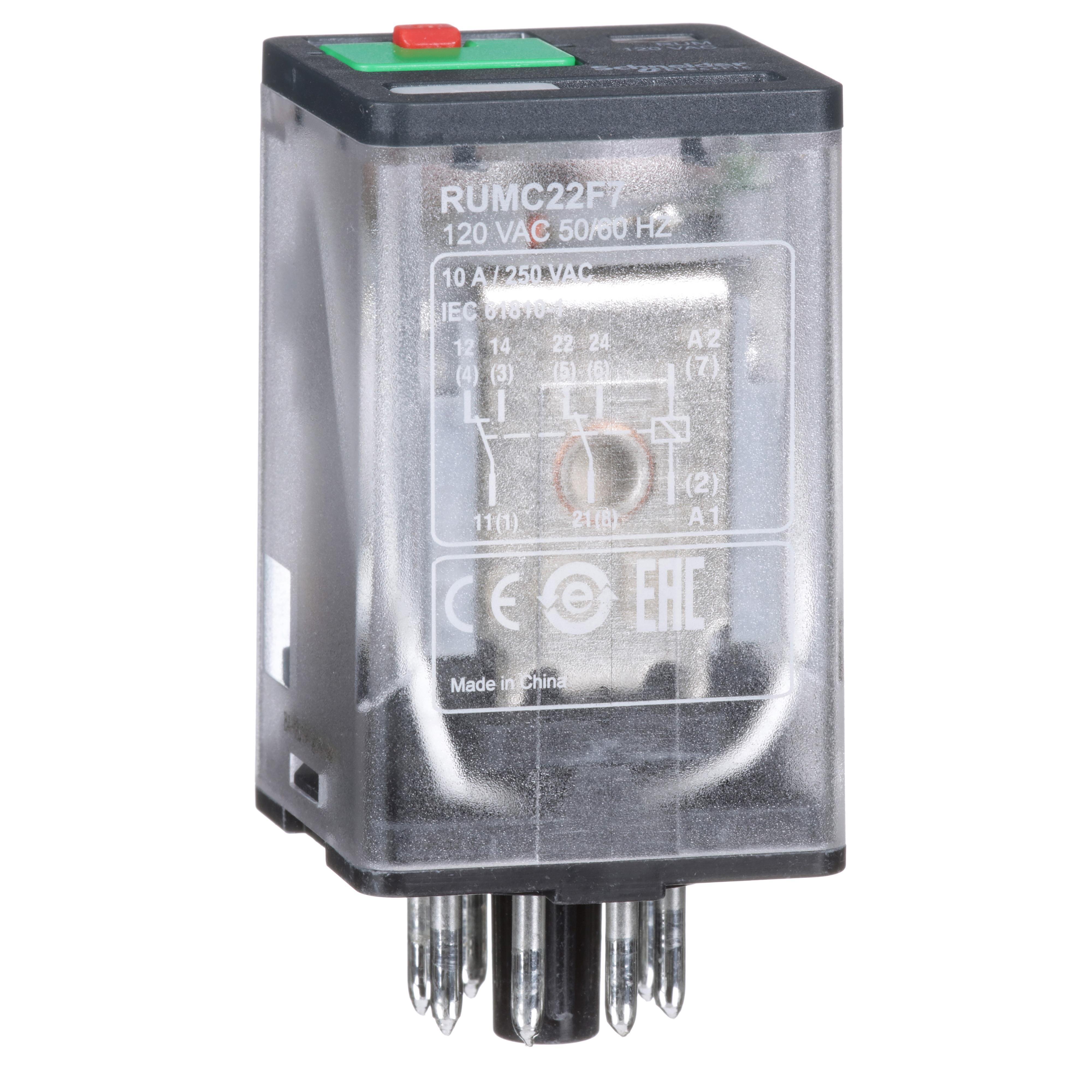 Picture of RUMC22F7 - Harmony RUM, universal plugin relay, 2 C/O, octal base, 10 A, 120 VAC, with LED