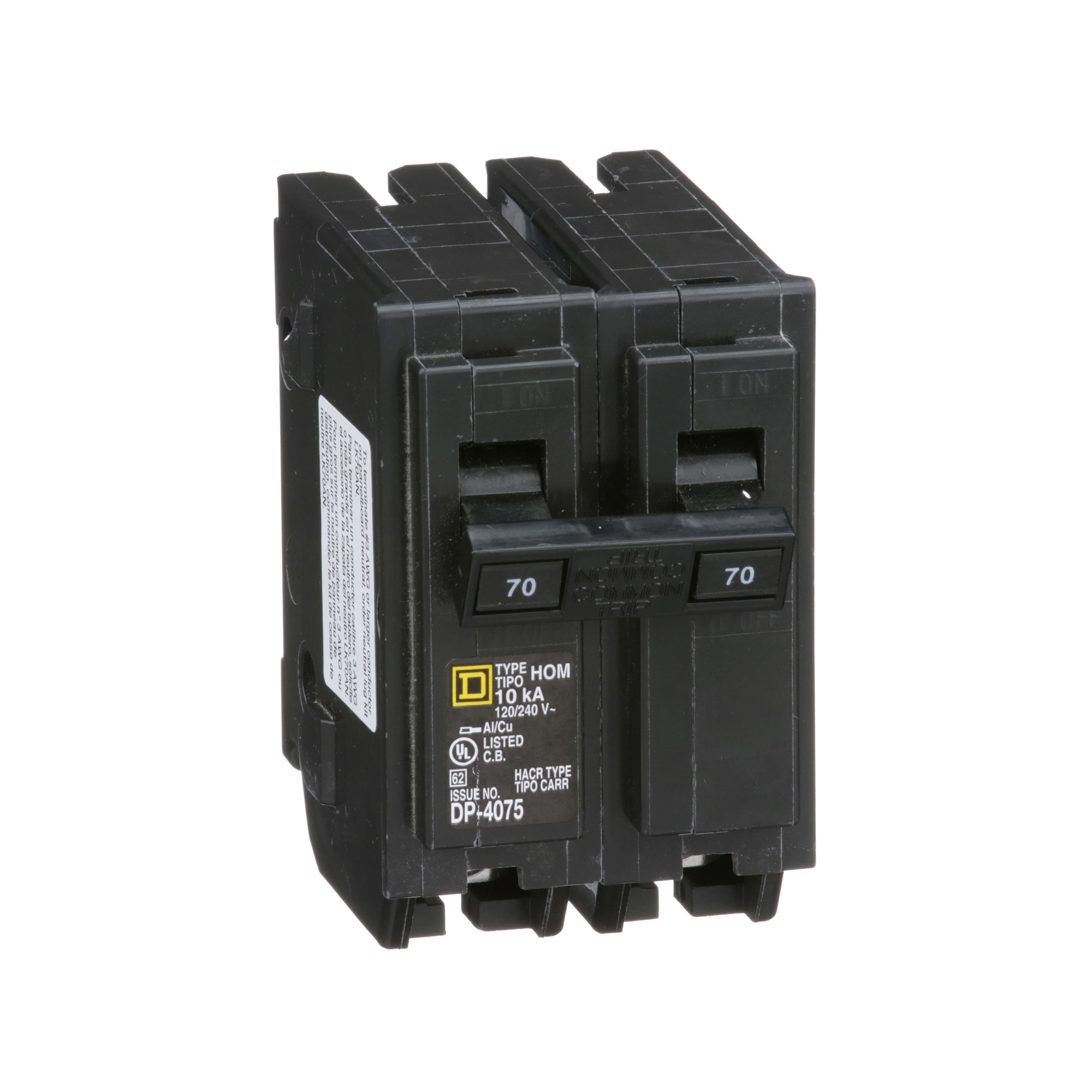 HOM270 - Mini circuit breaker, Homeline, 70A, 2 pole, 120/240VAC, 10kA AIR, standard type, plug in, UL