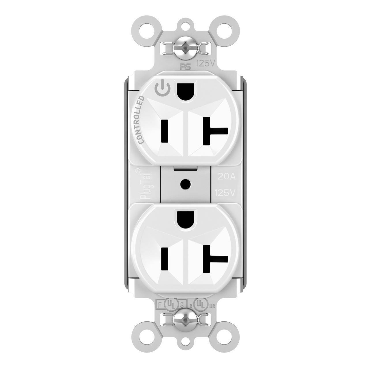 PT5362SCCHW - Spec-Grade Plug Load Controllable Duplex Receptacle, White, 20A 125V 