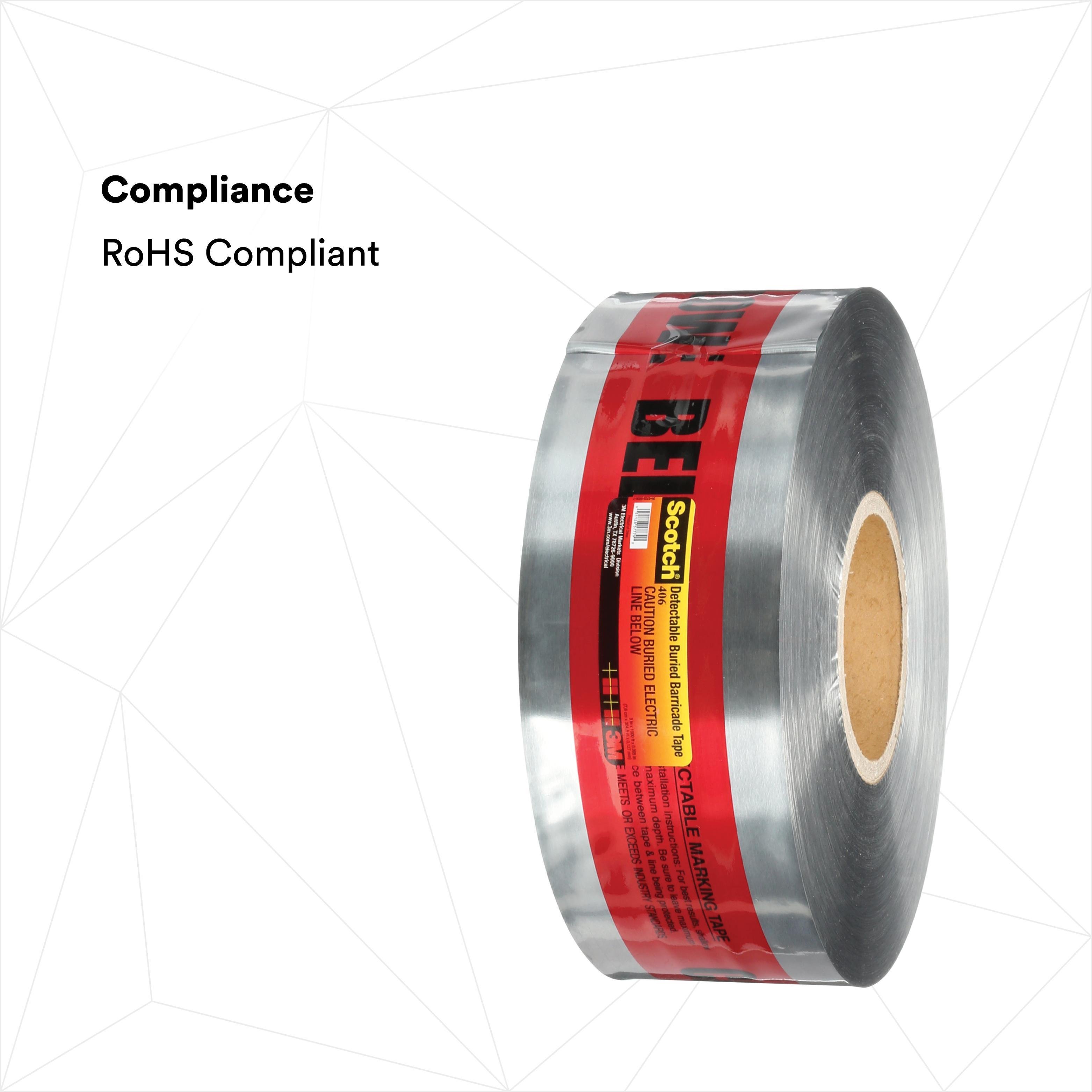 Picture of 406 - Scotch Detectable Buried Barricade Tape 406, CAUTION BURIED ELECTRIC LINE BELOW, 3 in x 1000 ft, Red, 8 rolls/case, BULK