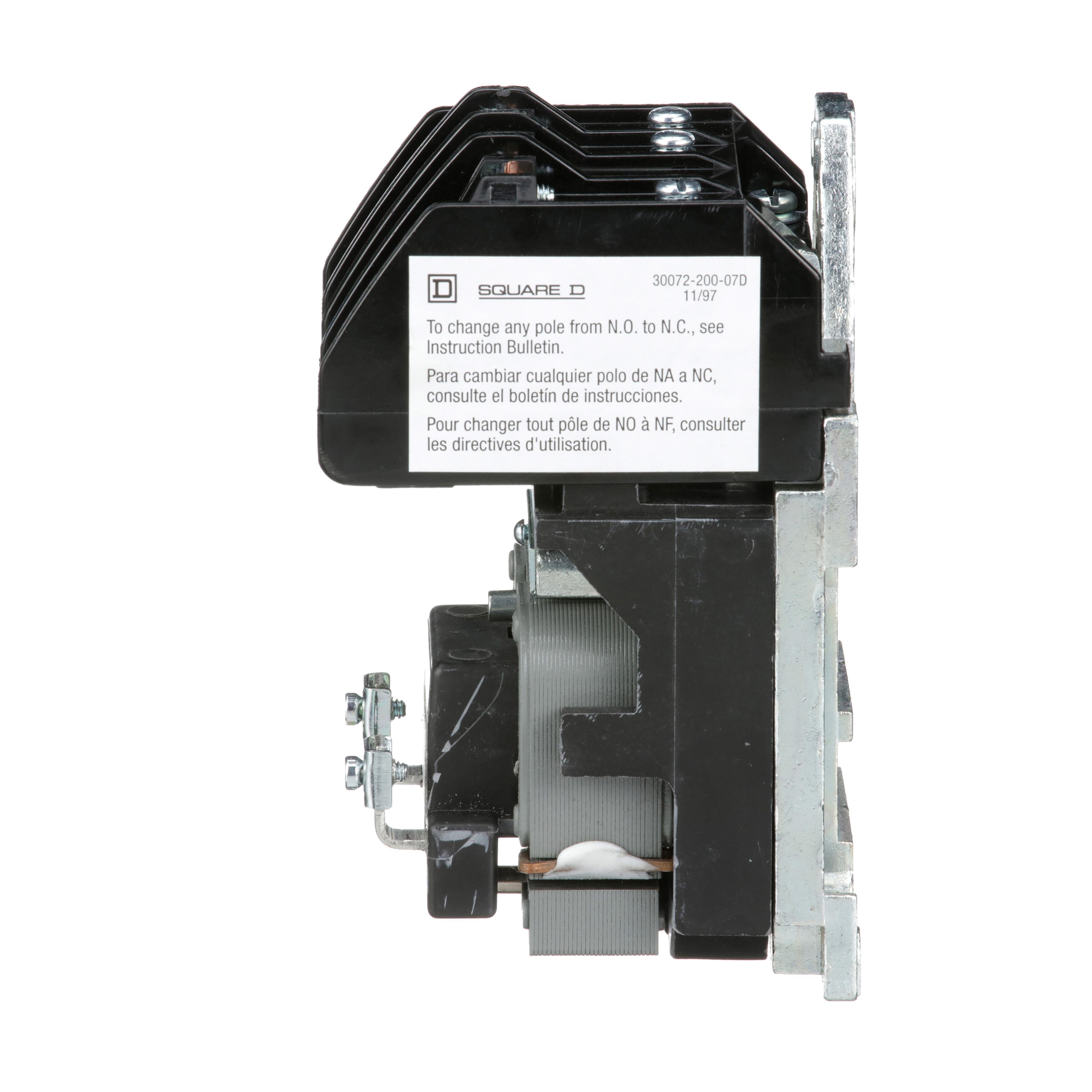Picture of 8903LO30V04 - Contactor, Type L, multipole lighting, electrically held, 30A, 3 pole, 600V, 277VAC 60Hz coil, open style [TAA]