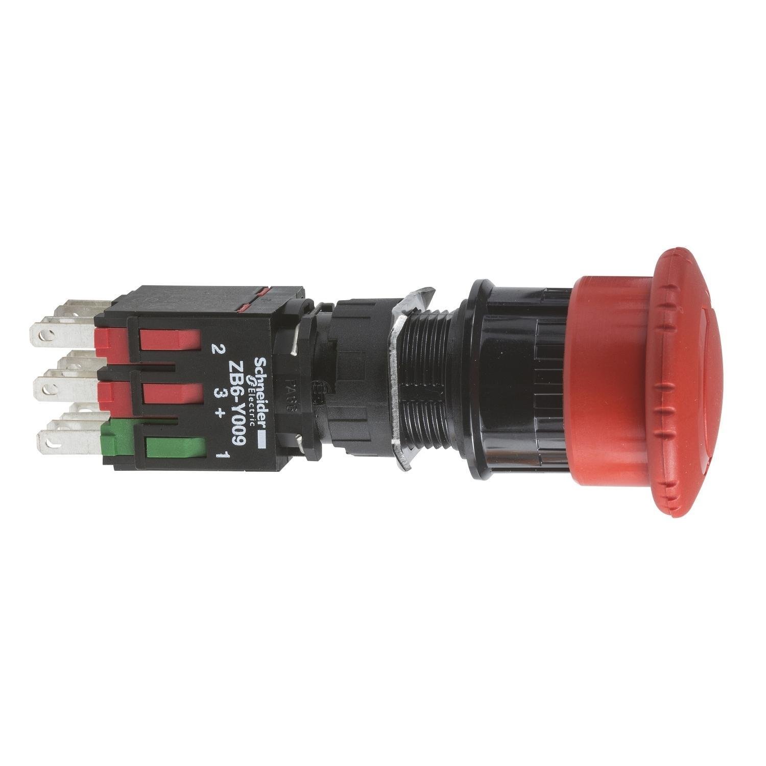 XB6AS8349B - Complete emergency stop push button, Harmony XB6, 16mm, red pushbutton 30mm, trigger latching Turn to release, 1NO + 2NC
