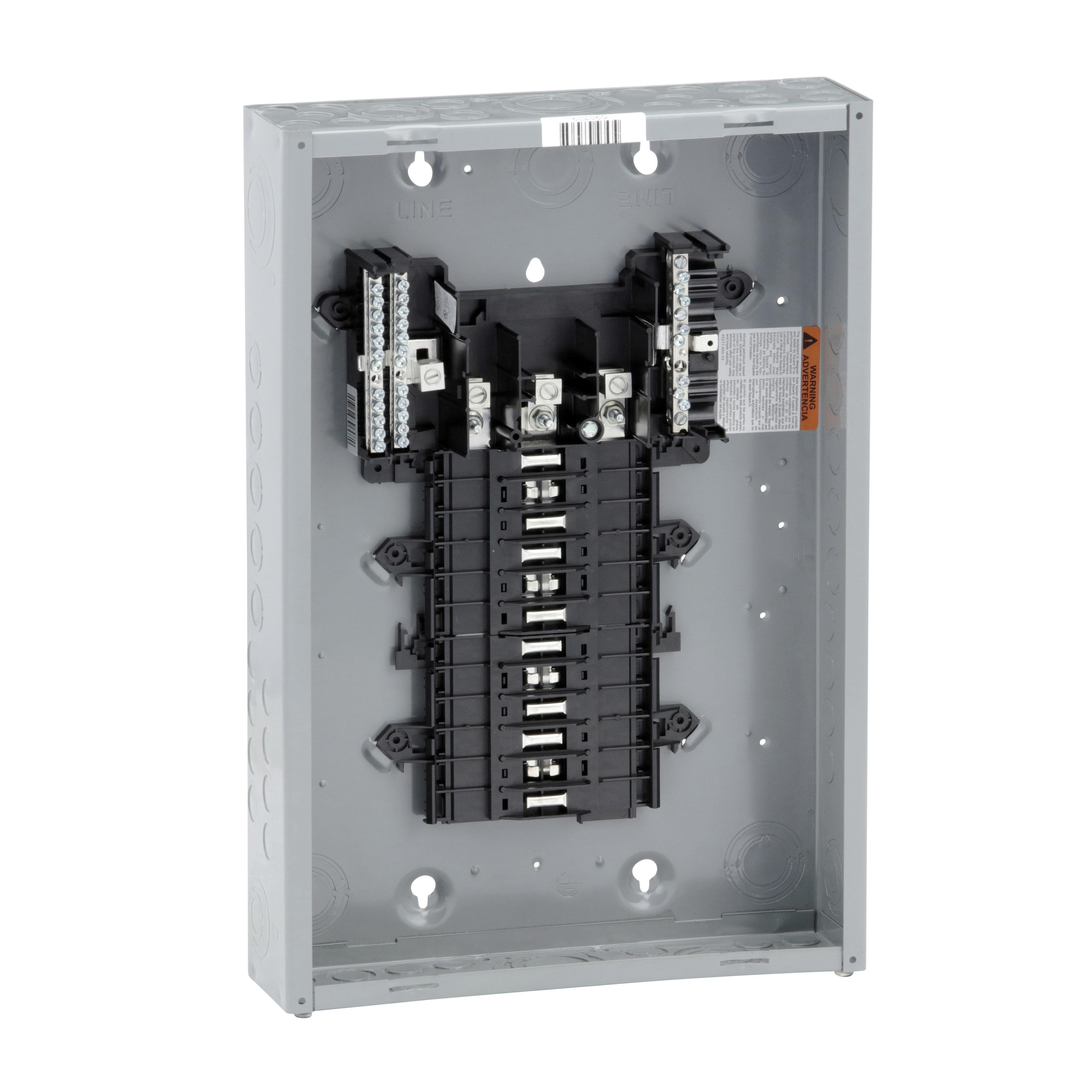 QO324L125G - Load center, QO, 3 phase, 24 spaces, 24 circuits, 125A fixed main lugs, NEMA1, gnd bar, UL