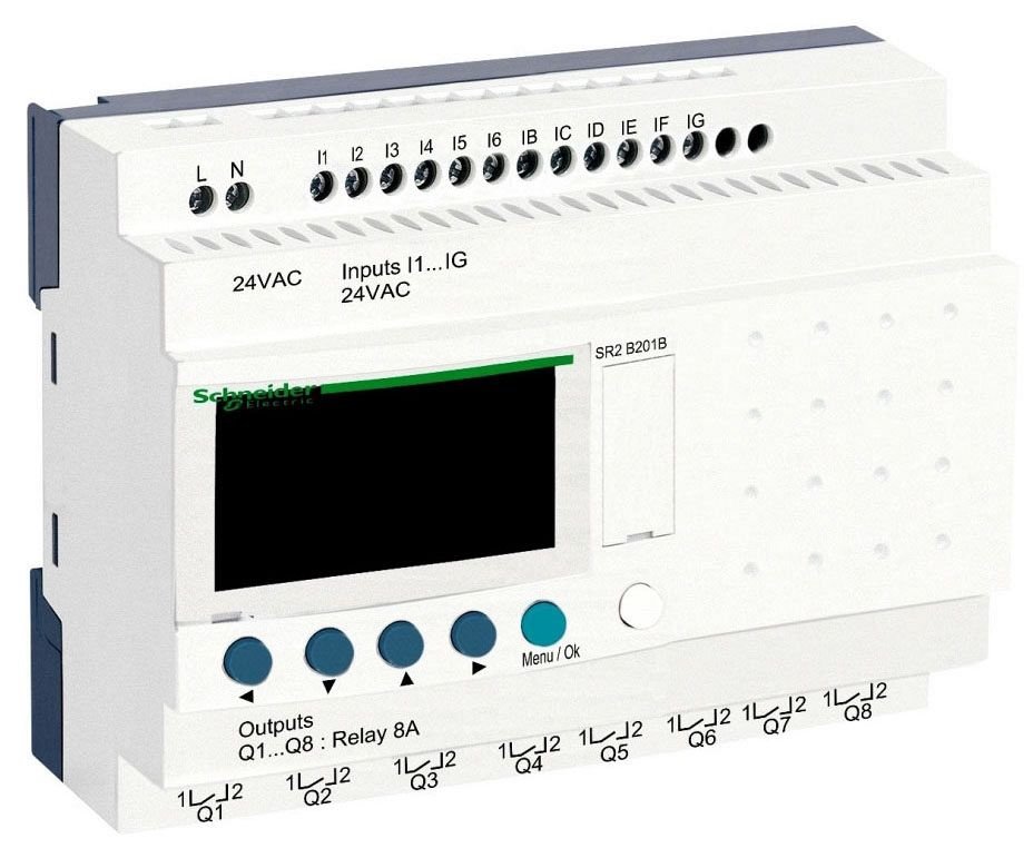 SR2B201B - compact smart relay, Zelio Logic SR2 SR3, 20 IO, 24V AC, clock, display