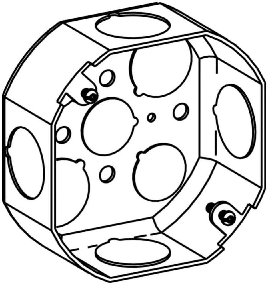 D4RB-75 - 1-1/2" DEEP, 4" (4O) DRAWN OCTAGON STEEL BOX WITH 1/2" & 3/4" KO
