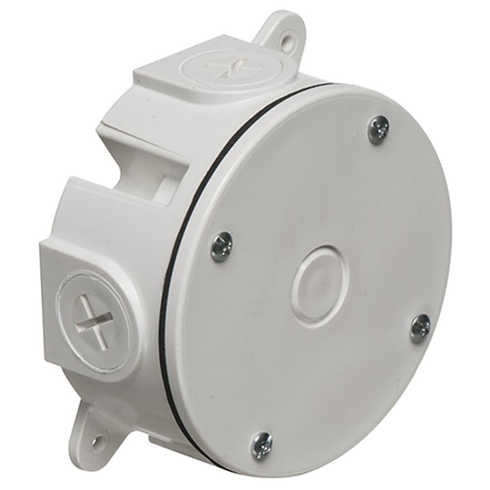 FBC42251W - White non metallic box with 21.8 cu. in. Comes with (4) 3/4" NPT plugs. (2) 1/2" to 3/4" reducing bushings and (2) #12x3 " screws.