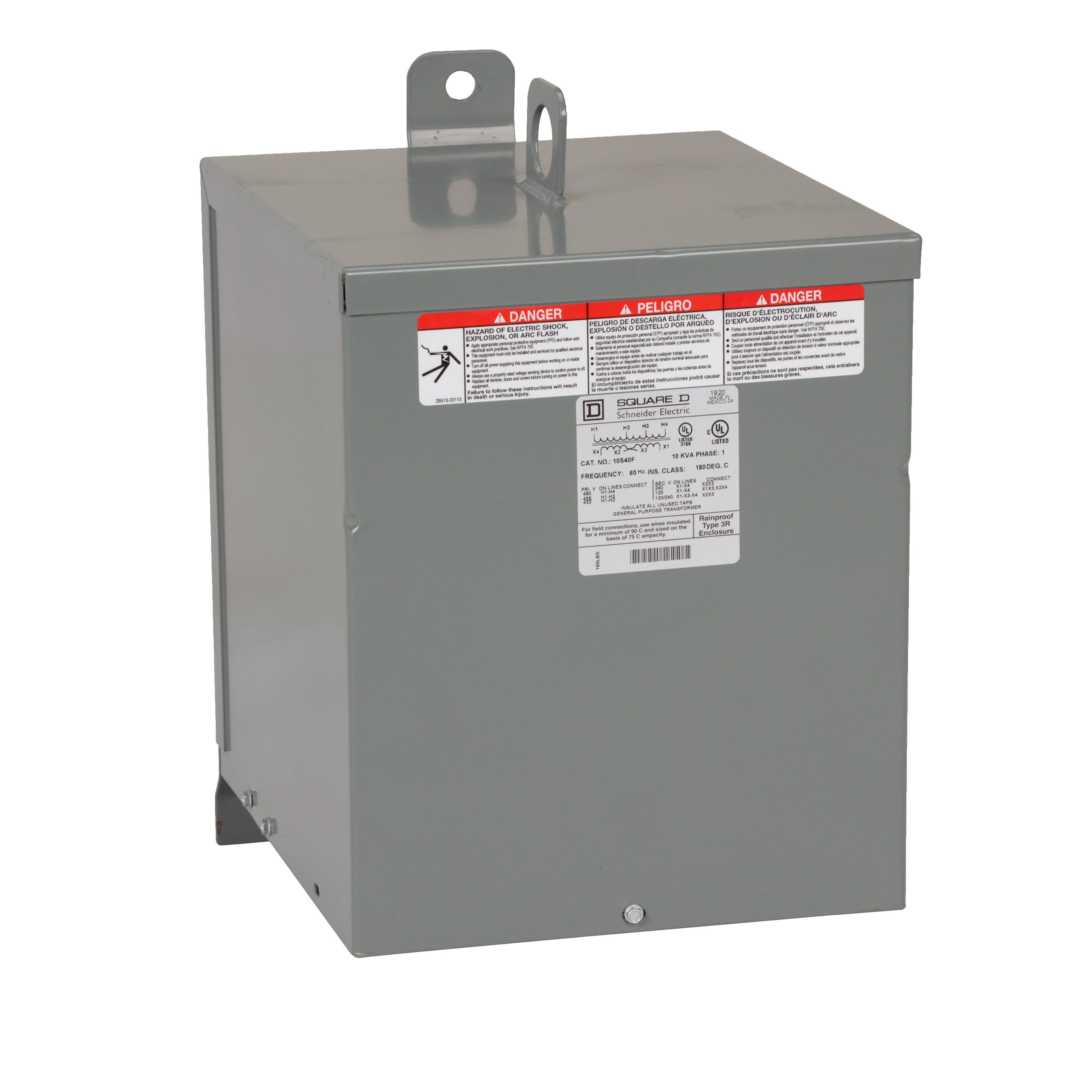 Picture of 10S40F - Transformer, dry type, encapsulated, 10kVA, 1 phase, 480V primary, 120/240V secondary, 13B, 115C rise [TAA]