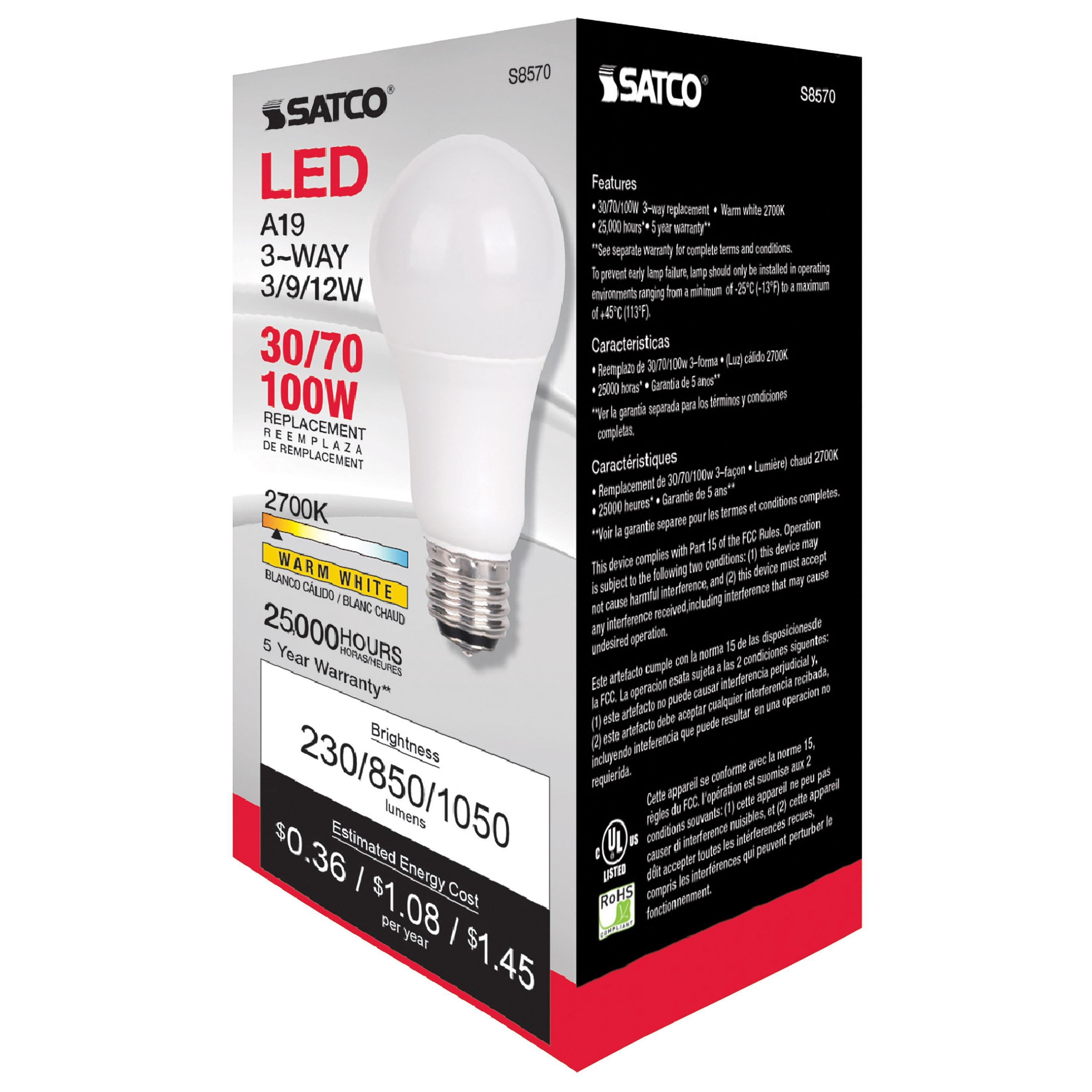 Picture of 3 Watt/9 Watt/12 Watt - A19 LED - 3-way - Frosted - 2700K - Medium base - 120 Volt