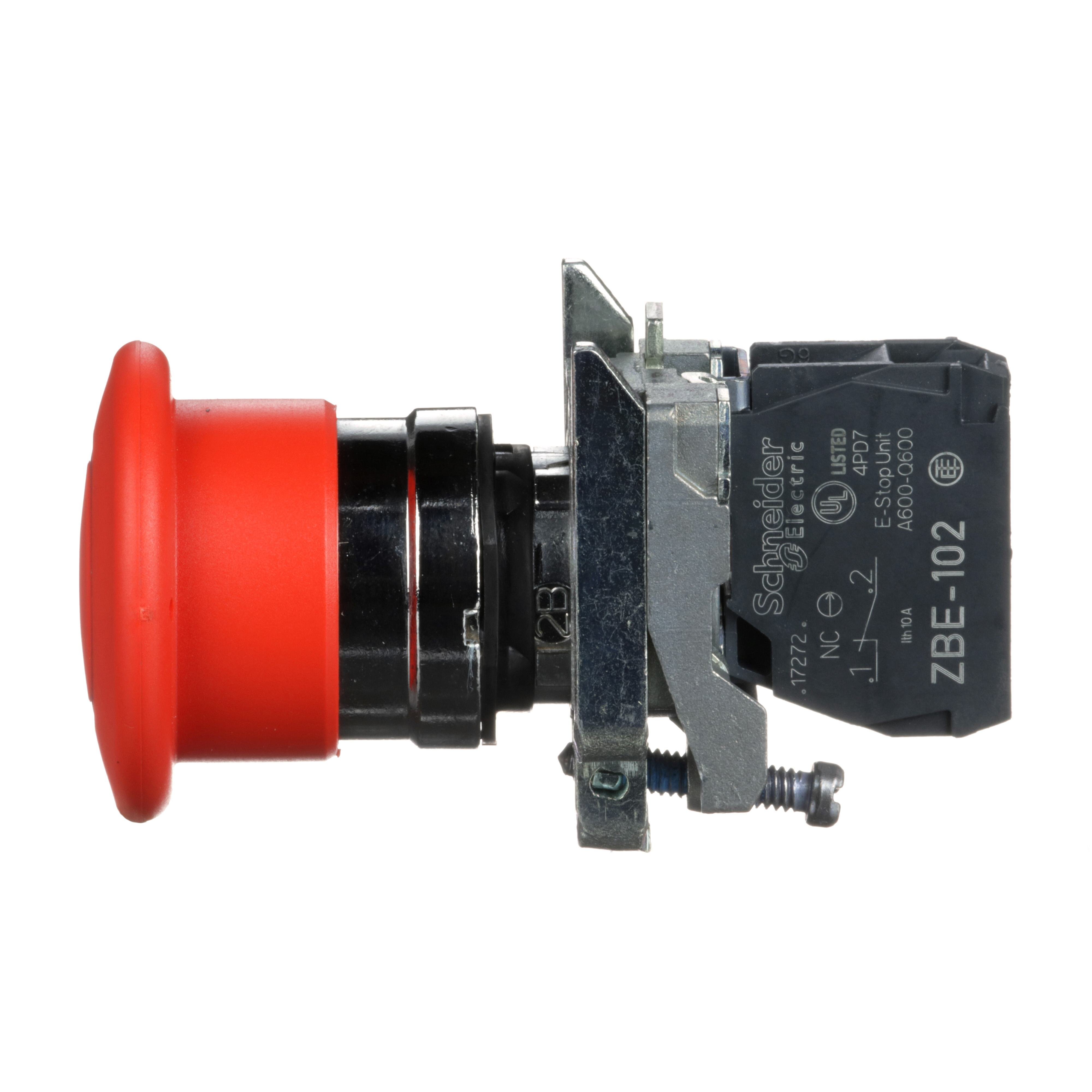 Picture of XB4BT842 - Harmony, emergency stop, latching push pull, red, 40 mm, 1 NC