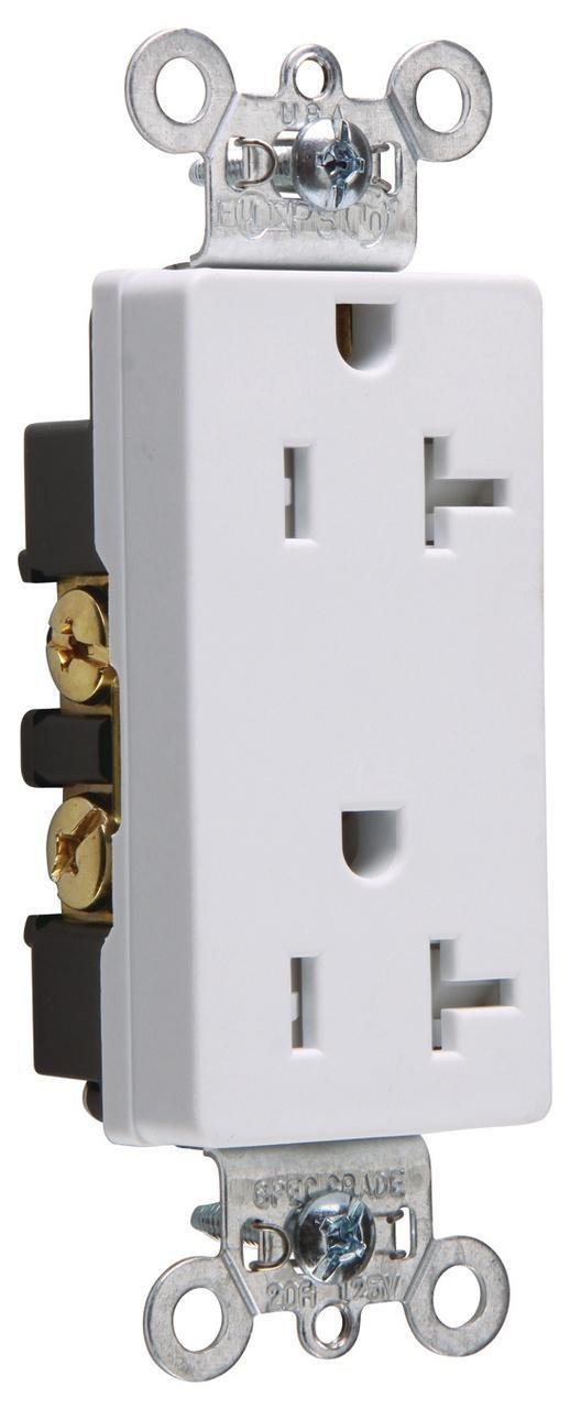 TR26342-W - 20A 125V Spec-Grade Tamper-Resistant Decorator Duplex Receptacle, Side Wire, White