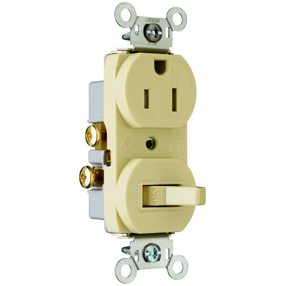 691-TRI - 15A 120V/125V Combination Single-Pole Toggle Switch and Tamper-Resistant Single Receptacle, Ivory