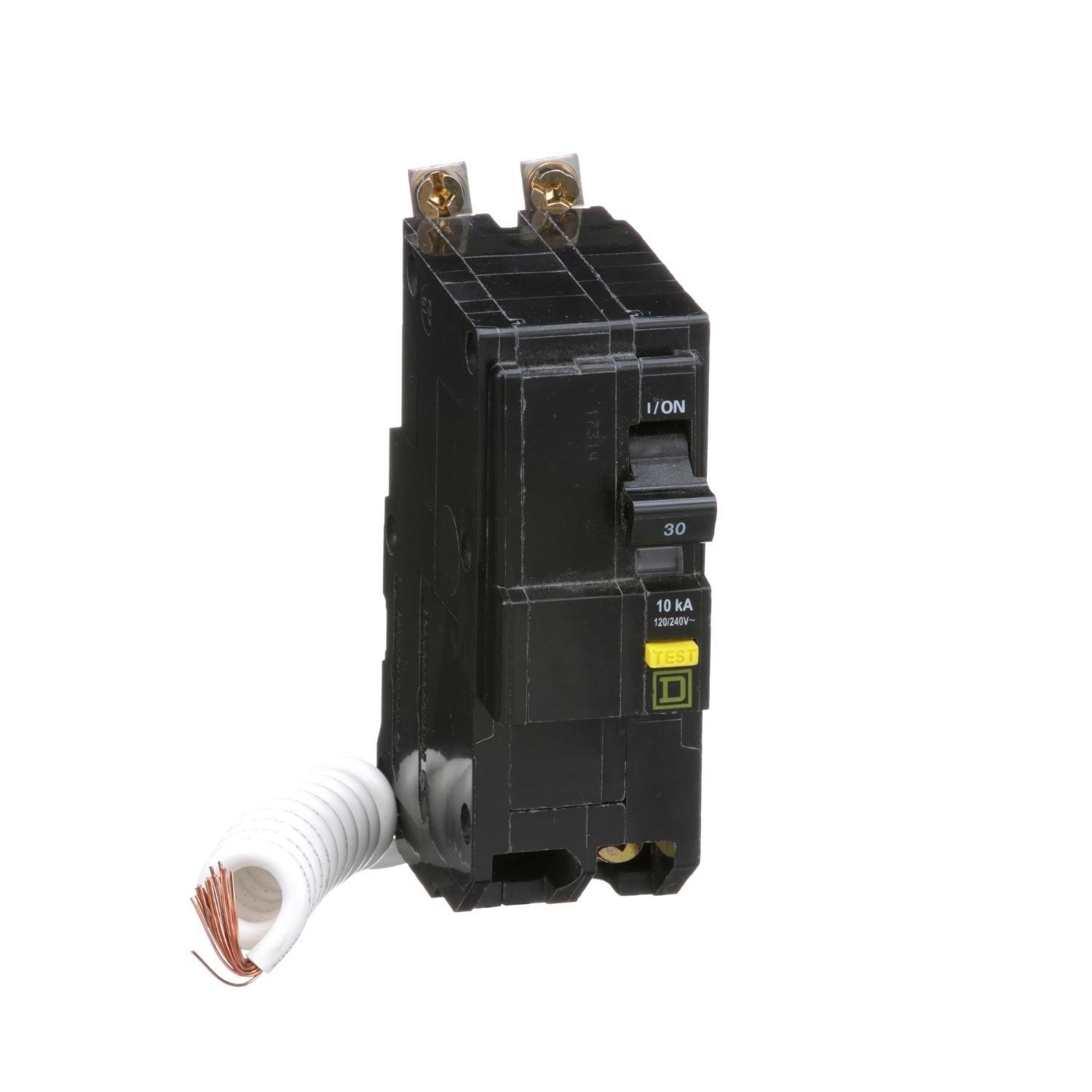 Picture of QOB230GFI - [TAA] Mini circuit breaker, QO, 30A, 2 pole, 120/240VAC, 10kA, bolt on, 6mA grd fault A, pigtail