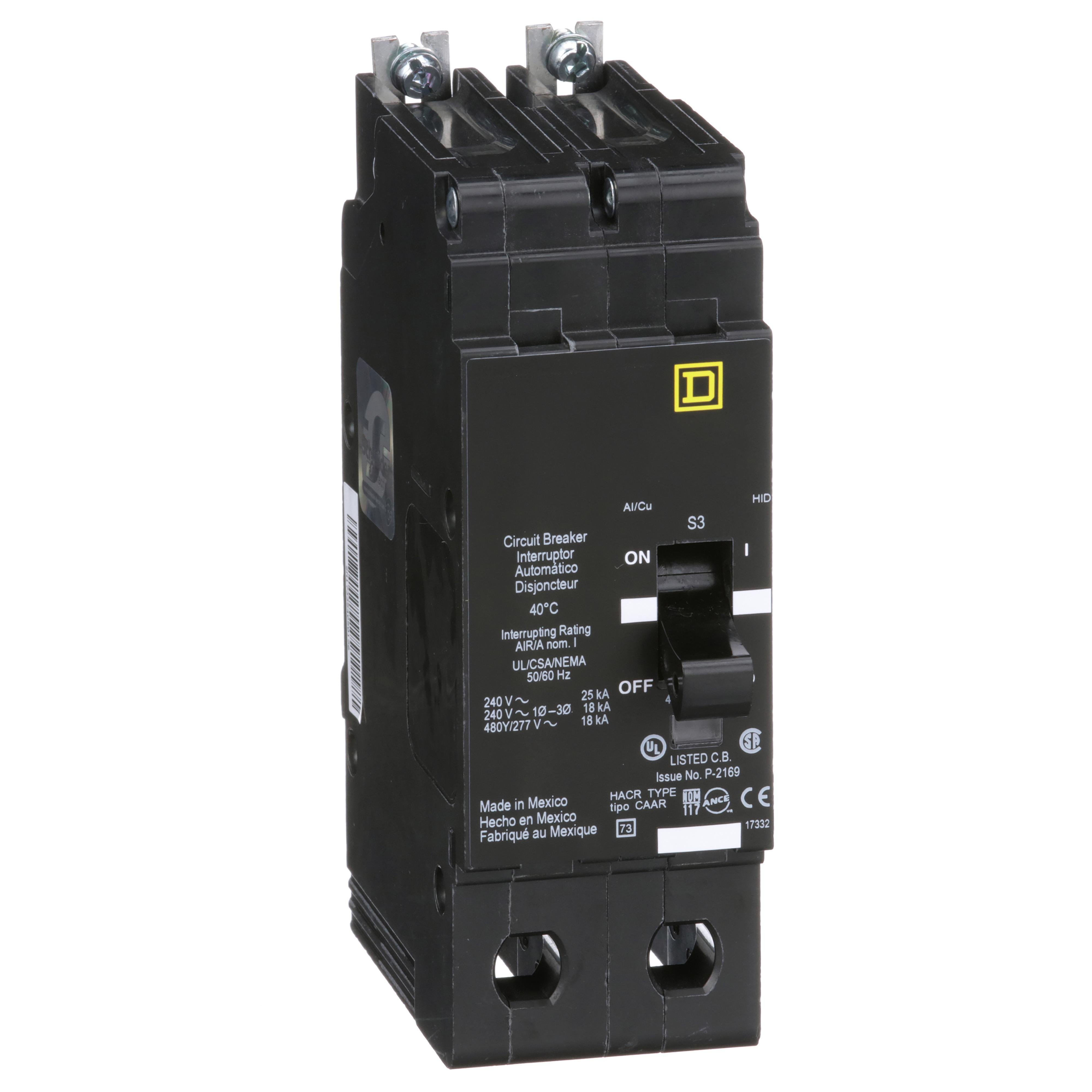 Picture of EDB24035 - Mini circuit breaker, E-Frame, 35A, 2 pole, 480Y/277VAC, 25kA max, bolt on [TAA]