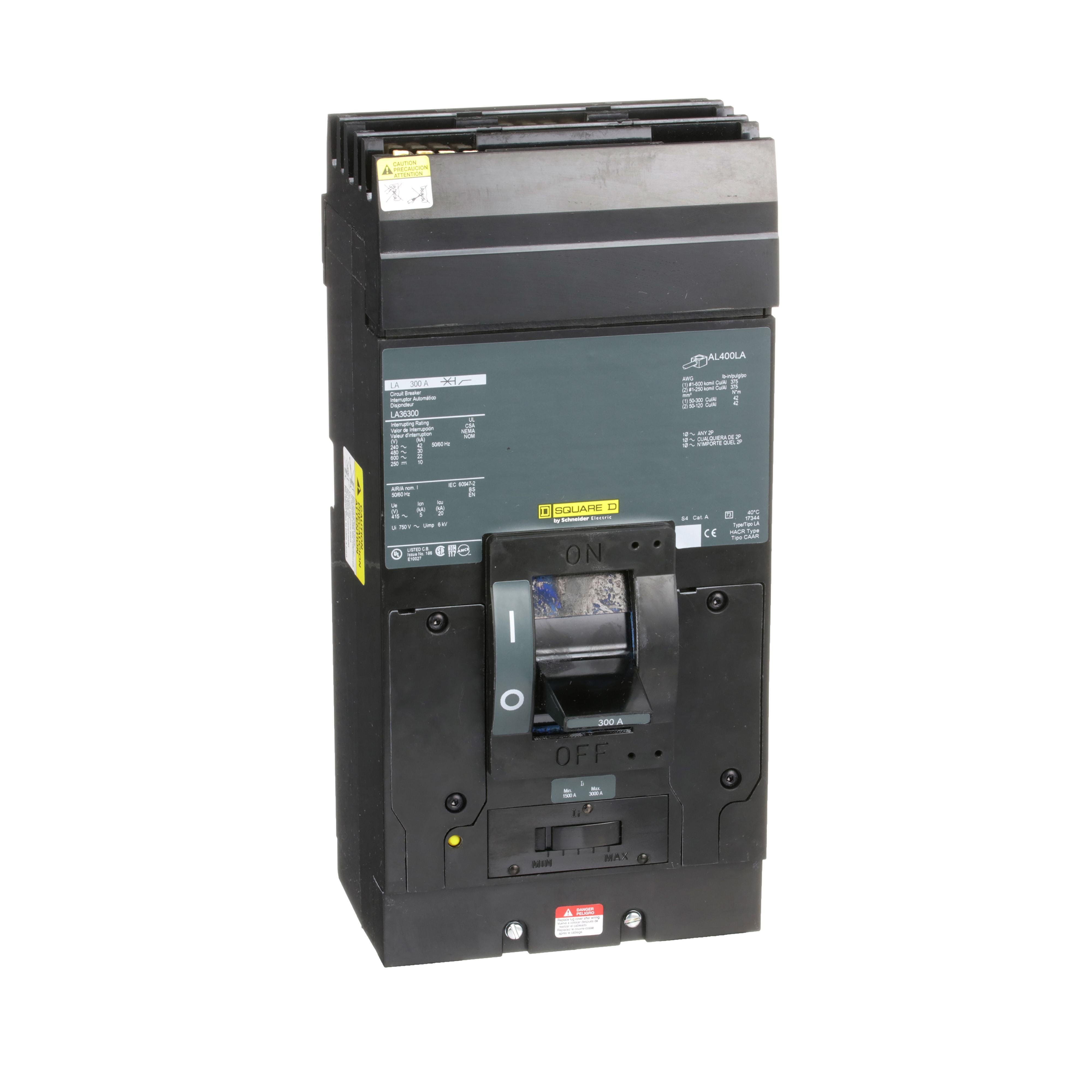 Picture of LA36300 - Circuit breaker, LA, 300A, 3 pole, 600VAC, 22kA, 250VDC, I-Line mount, thermal magnetic