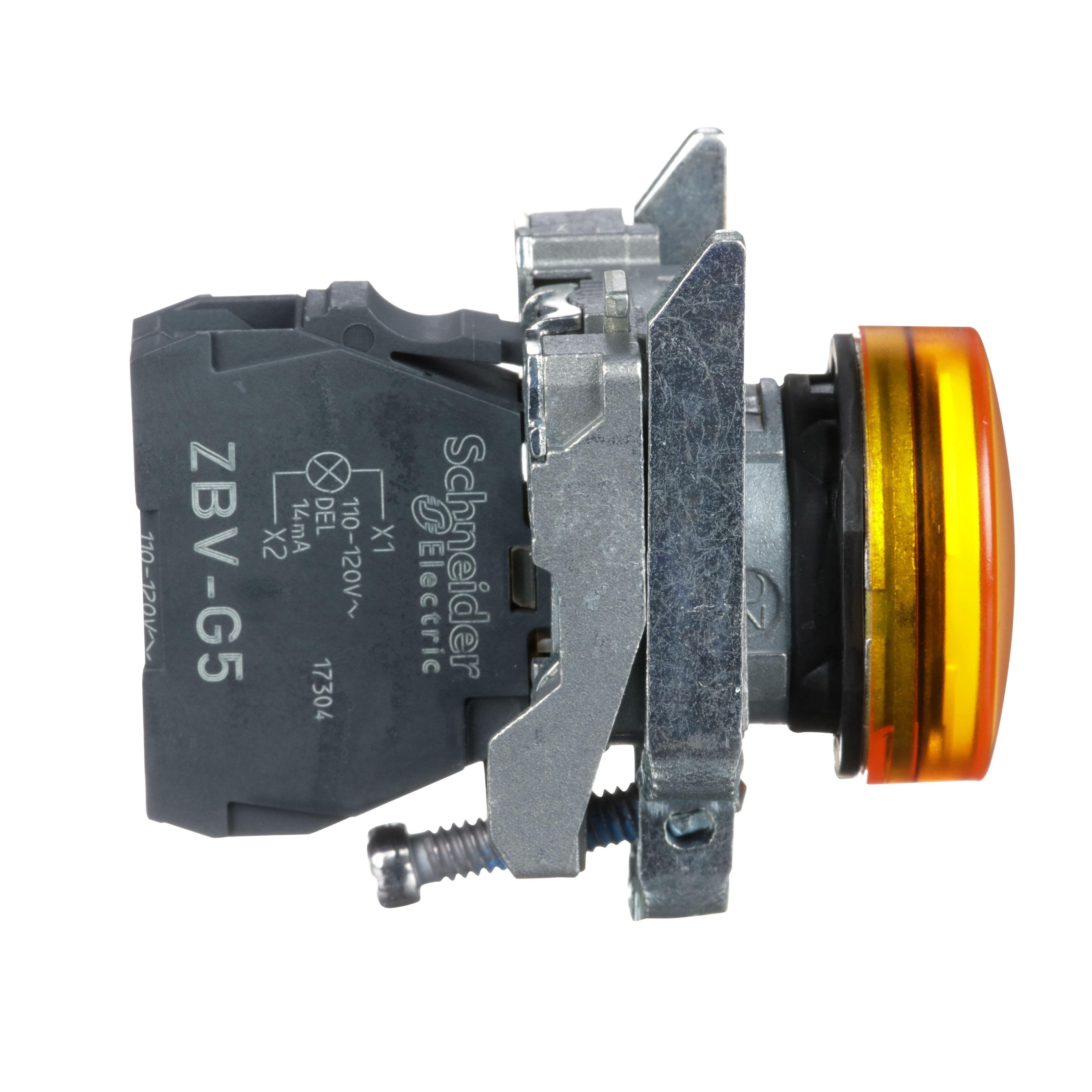Picture of XB4BVG5 - Pilot light, Harmony XB4,metal, orange, 22mm, universal LED, plain lens, 110…120V AC