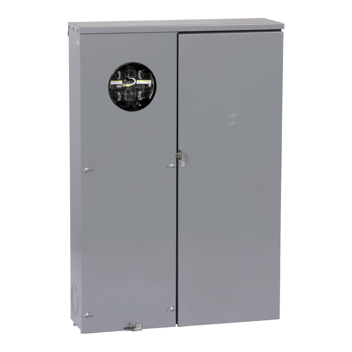 QU12L400SL150 - Meter mains, QO, CSED, ringless socket, 400A, surface mount, maximum 12 spaces, Class 320 with lever bypass