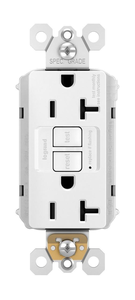 PT2097-TRW - PlugTail® Specification Grade Tamper-Resistant 20A Duplex Self-Test GFCI Receptacles with SafeLock® Protection, White