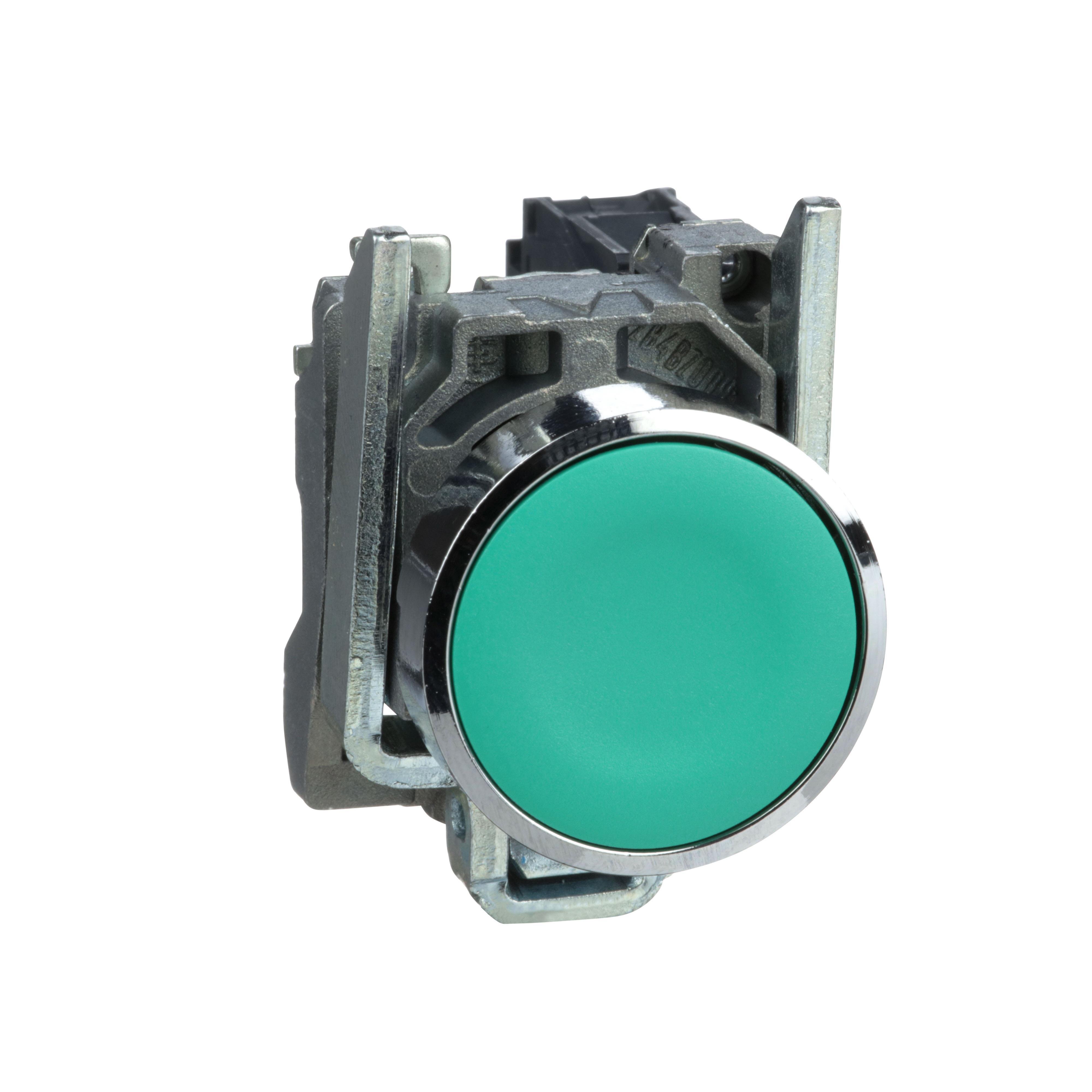 Picture of XB4BA31 - Harmony, 22mm push button, green flush, spring return, 1 NO, unmarked
