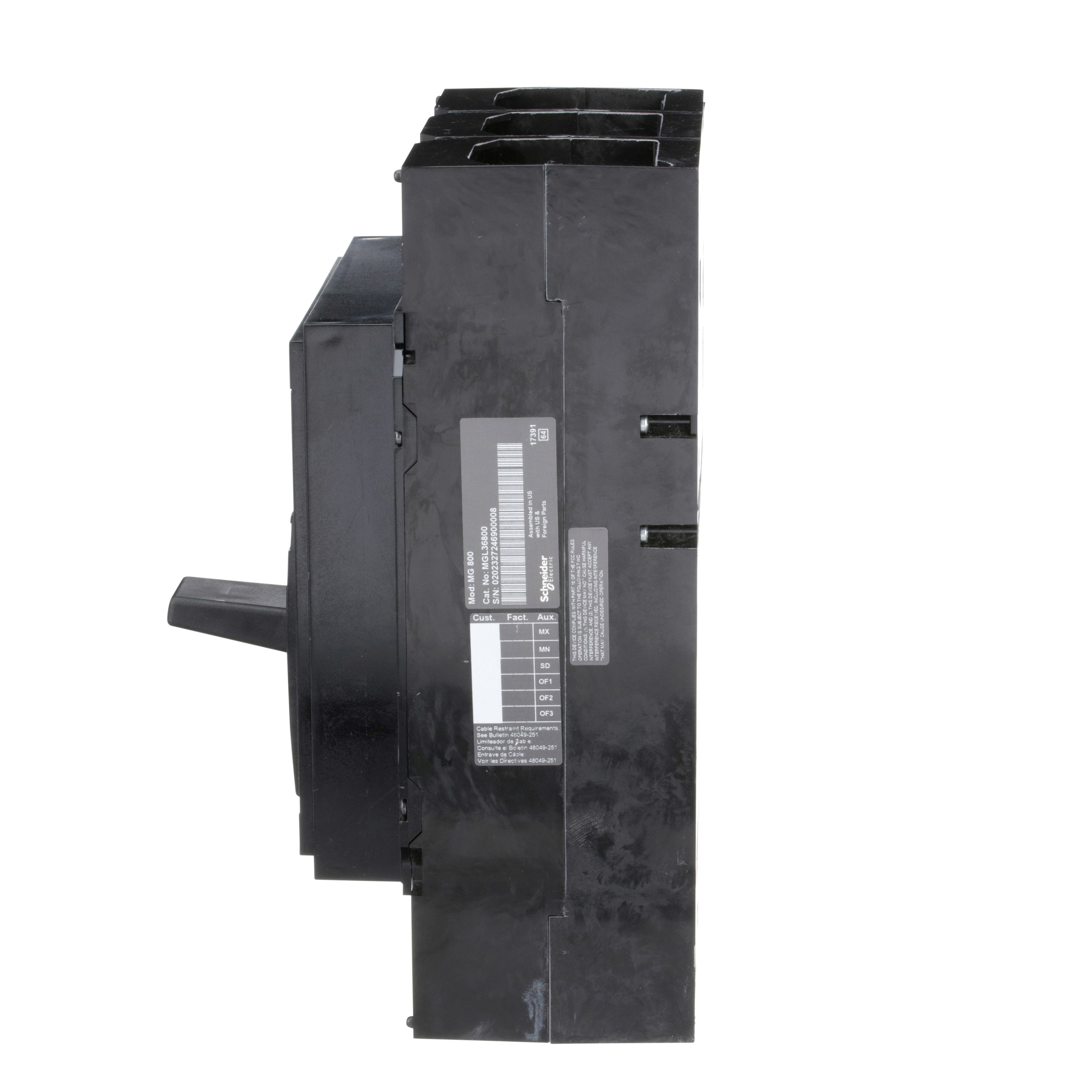 Picture of MGL36800 - Circuit breaker, PowerPacT M, 800A, 3 pole, 600VAC, 18kA, lugs, ET 1.0, 80%