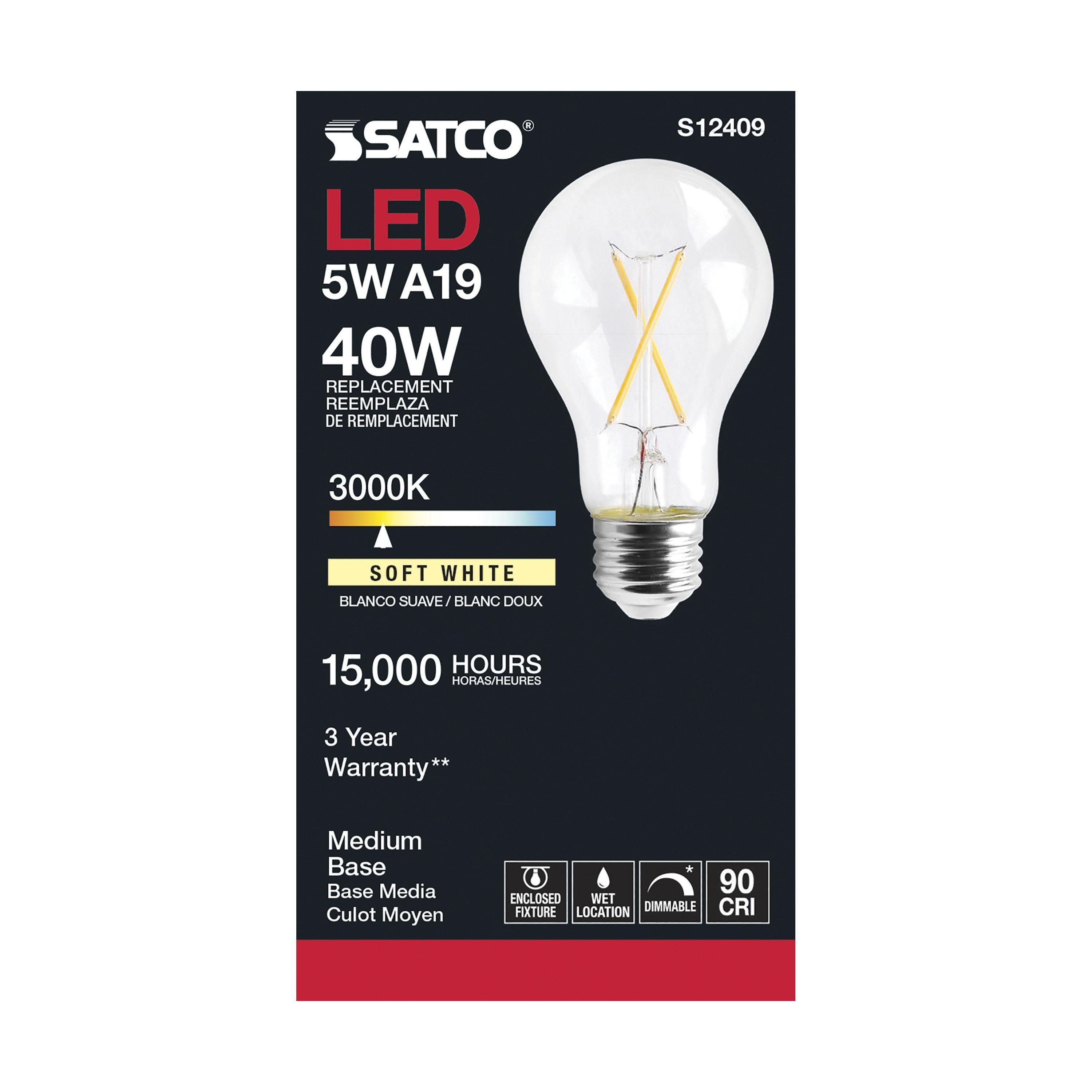 Picture of S12409 - 5 Watt LED A19 - Clear - Medium Base - 3000K - 90 CRI - 120 Volt