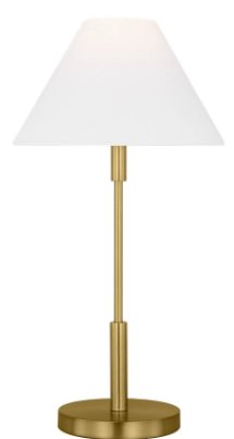 DJT1011SB1 - Generation Lighting Porteau Transitional 1-Light Indoor Medium Table Lamp In Satin Brass Gold Finish With White Linen Fabric Shade (DJT1011SB1)