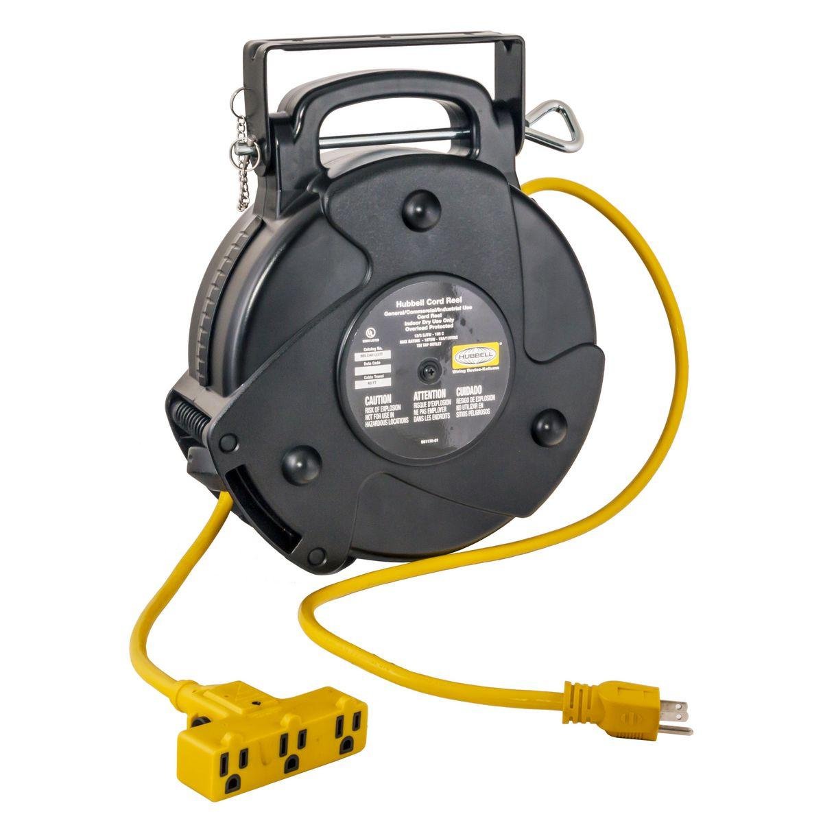 Picture of HBLC40123TT - Cord and Cable Reels, Commercial Cord Reel, 40', 15A 125V with Triple Tap, Yellow