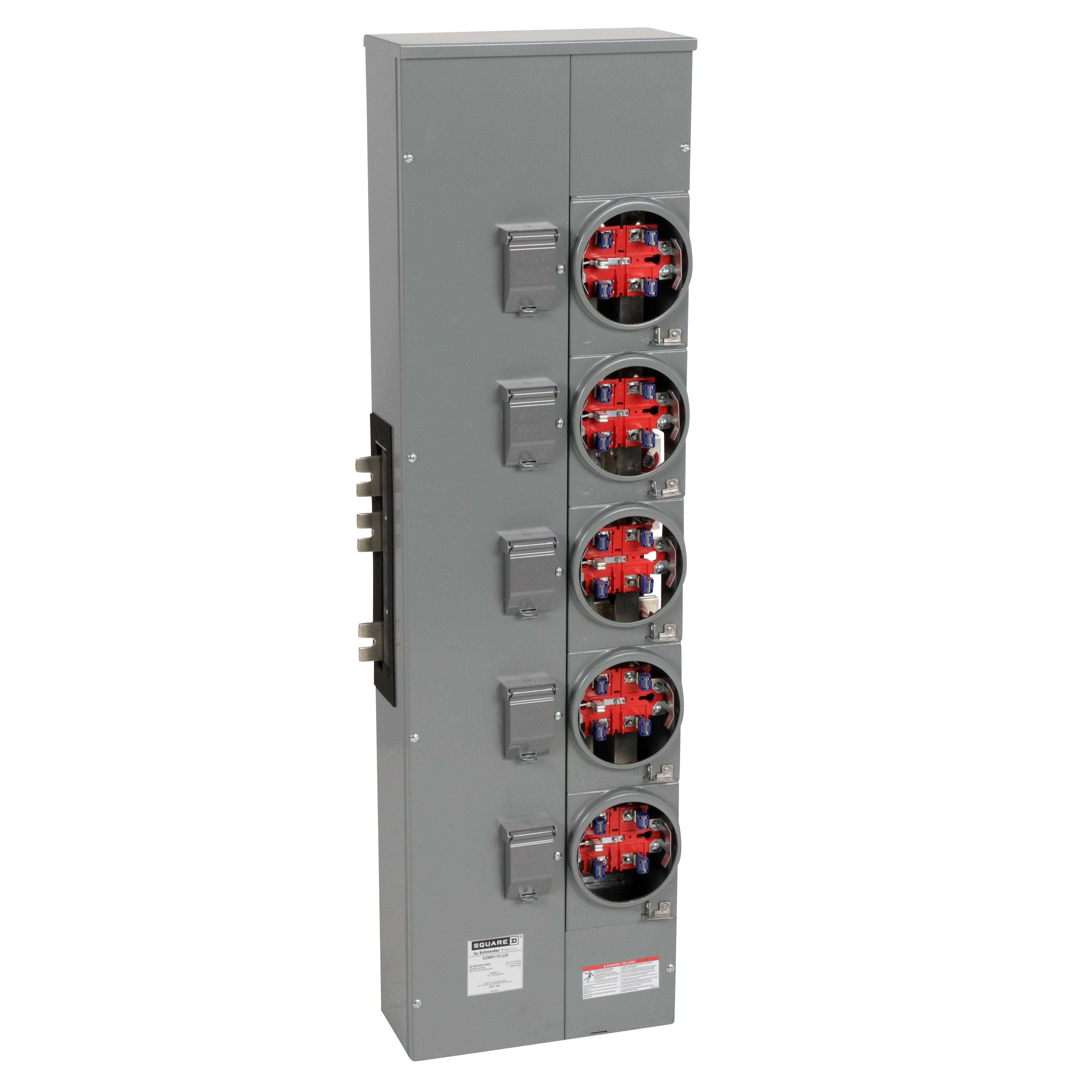 EZMR115225 - Branch unit, EZ Meter-Pak, 225A, 5 x 5 jaw sockets, 120/240VAC, no bypass, ringless, 1200A Al/Cu busbar