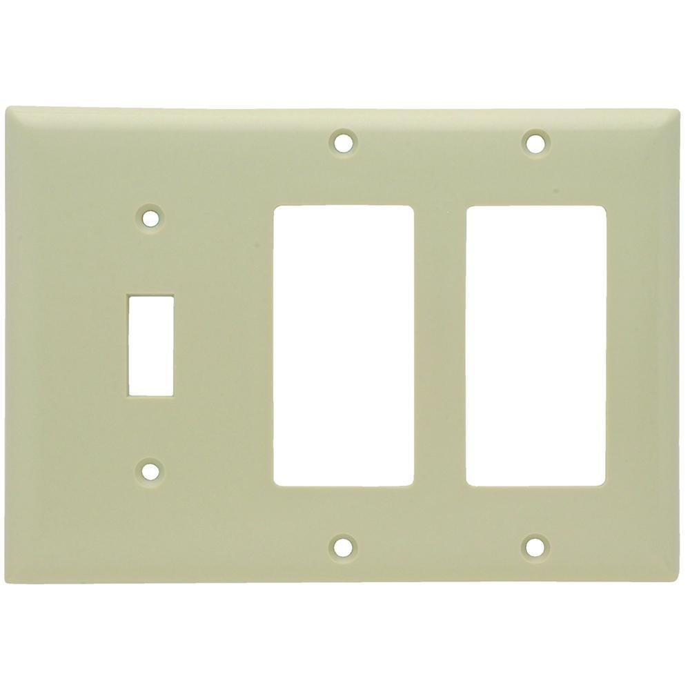 SP1262-I - Combination Openings, 1 Toggle Switch and 2 Decorator, Three Gang, Ivory