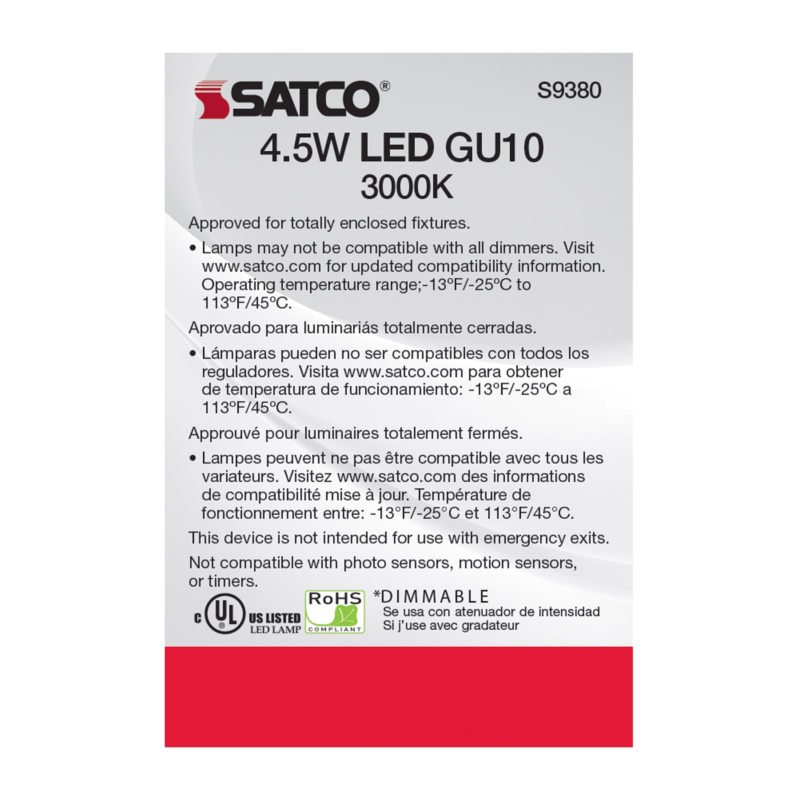 Picture of S9380 - 4.5 Watt - LED MR16 - 3000K - 40 deg. Beam Angle - GU10 base - 120 Volt