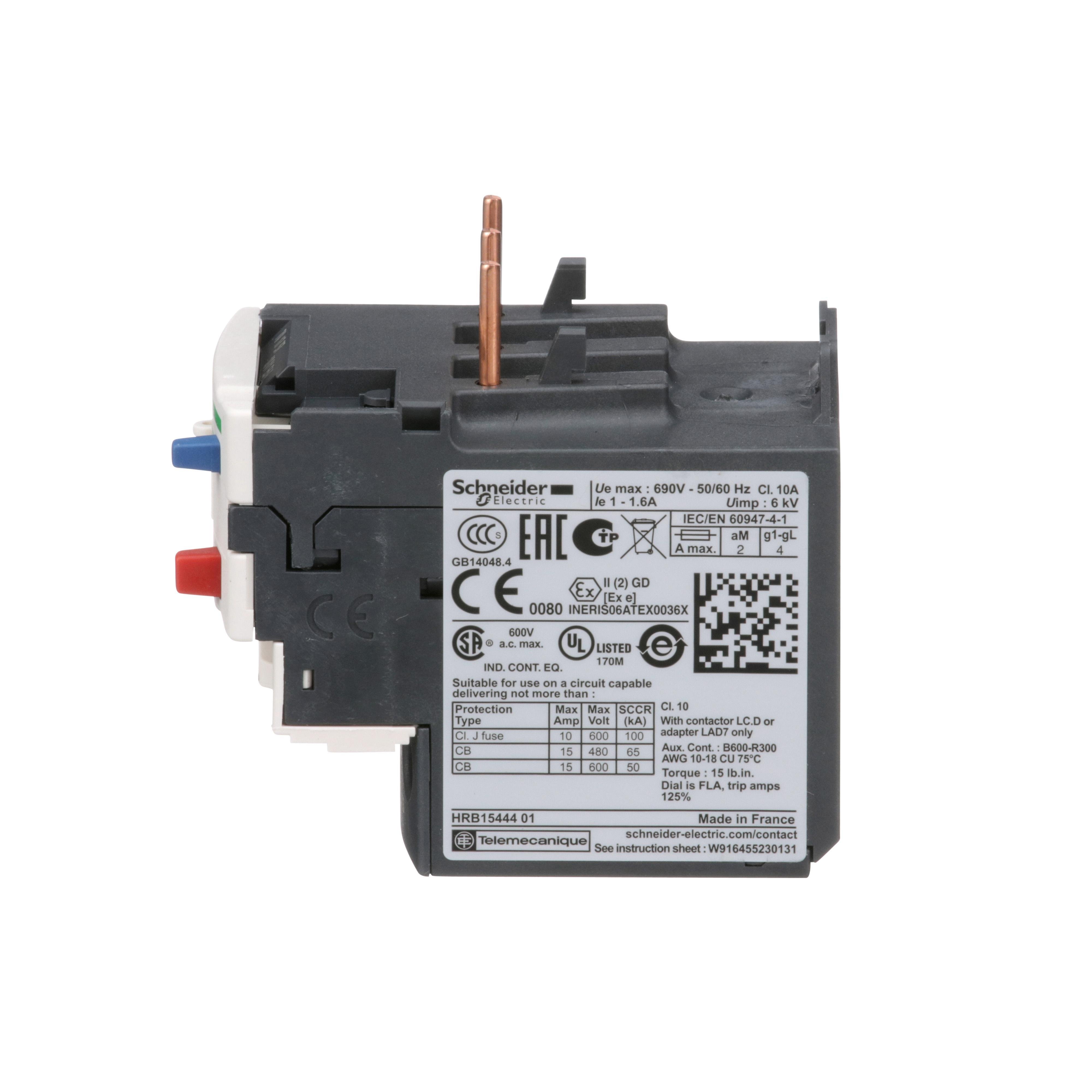 Picture of LRD06 - TeSys Deca, thermal overload relay, 1 to 1.6 A, class 10A