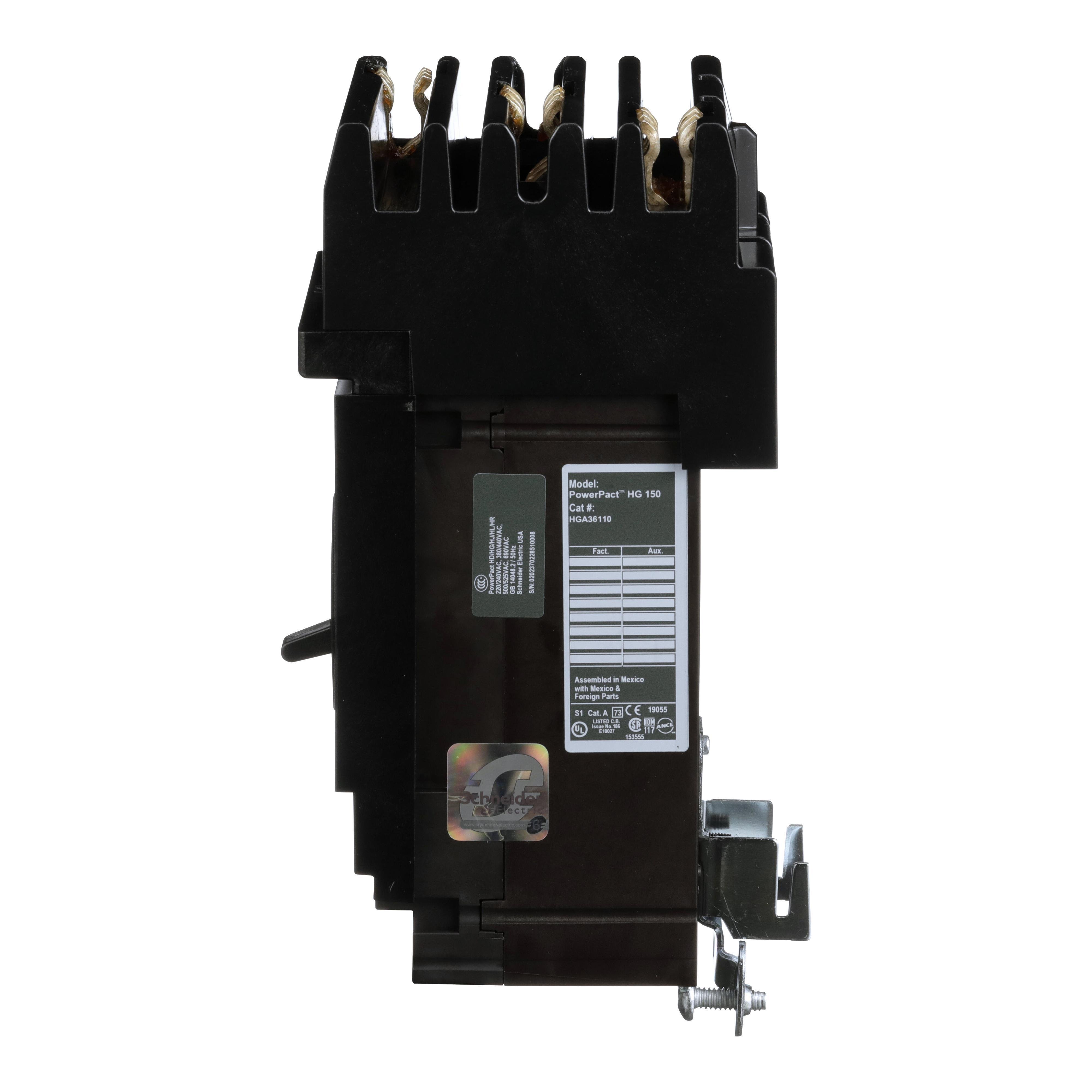 Picture of HGA36110 - Circuit breaker, PowerPacT H, 110A, 3 pole, 600VAC, 18kA, I-Line, thermal magnetic, 80%, ABC