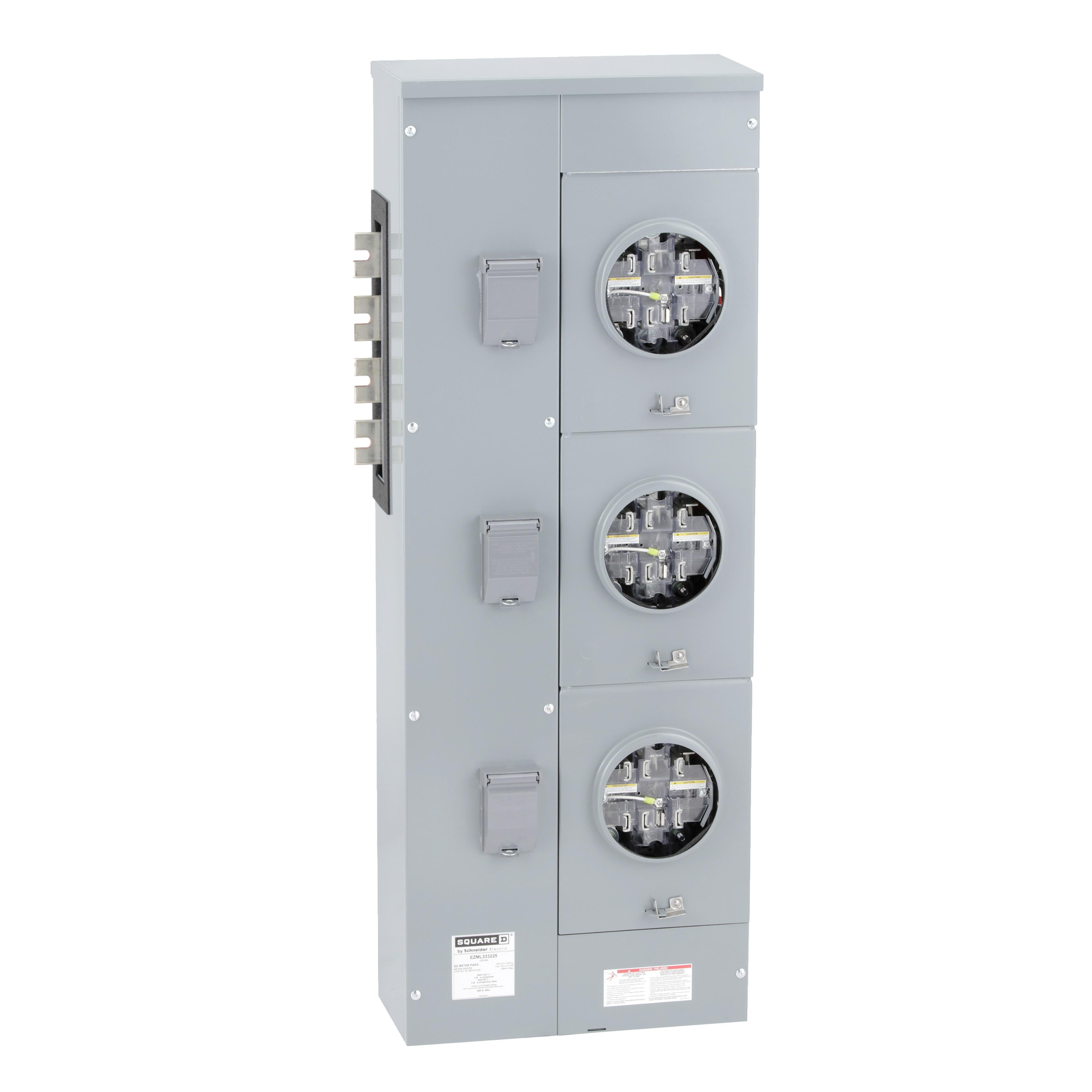 EZML333225 - Branch unit, EZ Meter-Pak, 225A, 3 x 7 jaw sockets, 208Y/120VAC, lever bypass, ringless, 1200A Al/Cu busbar