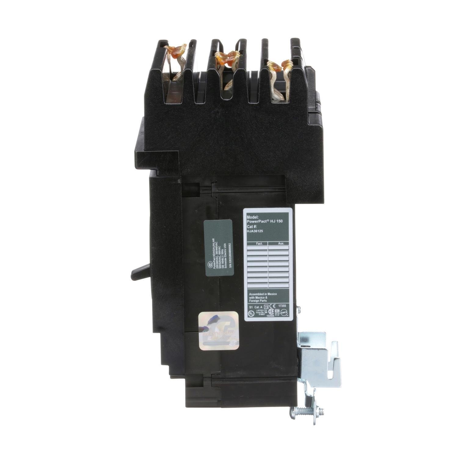 Picture of HJA36125 - Circuit breaker, PowerPacT H, 125A, 3 pole, 600VAC, 25kA, I-Line, thermal magnetic, 80%, ABC