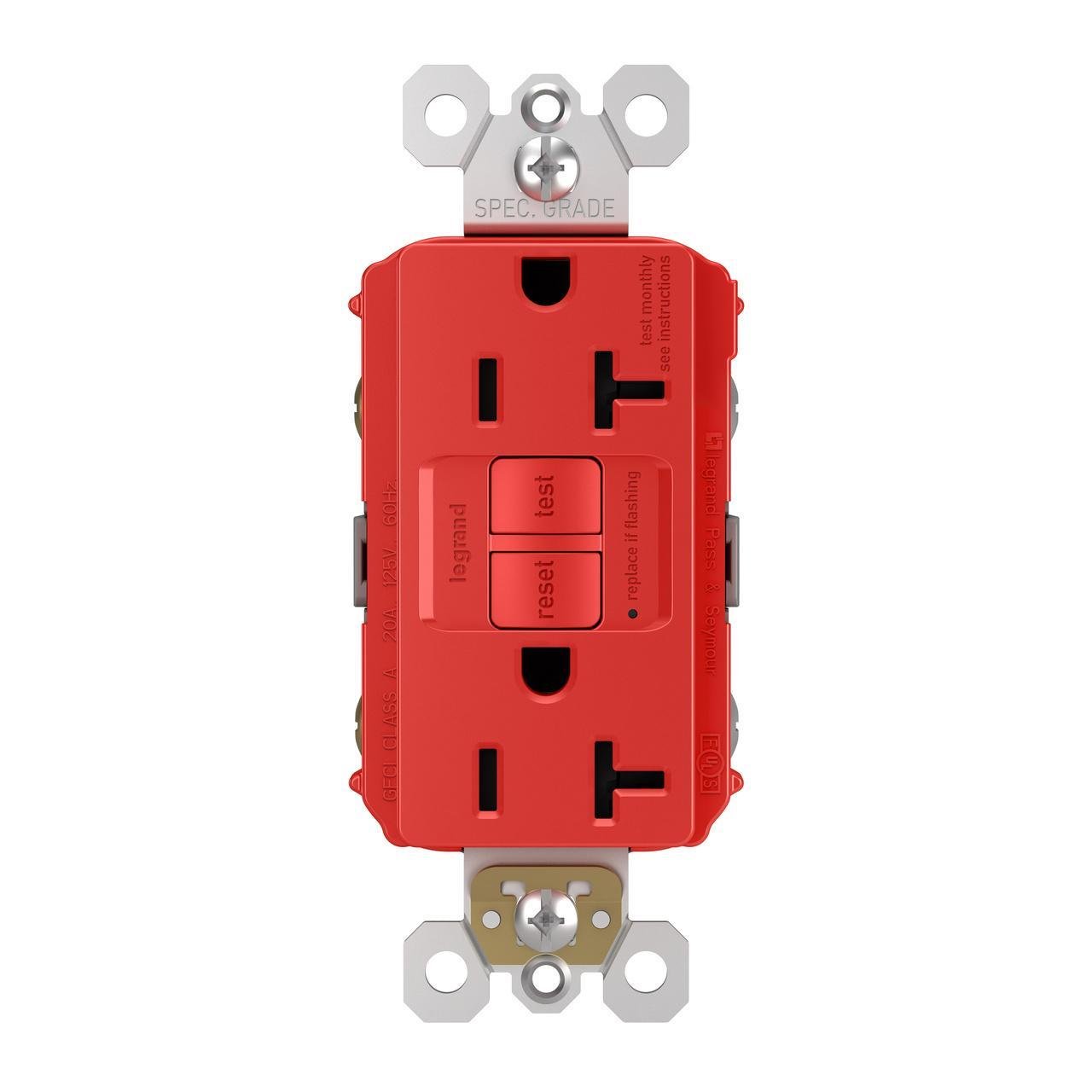 Picture of 2097-RED - radiant® 20A Duplex Self-Test GFCI Receptacles with SafeLock® Protection, Red