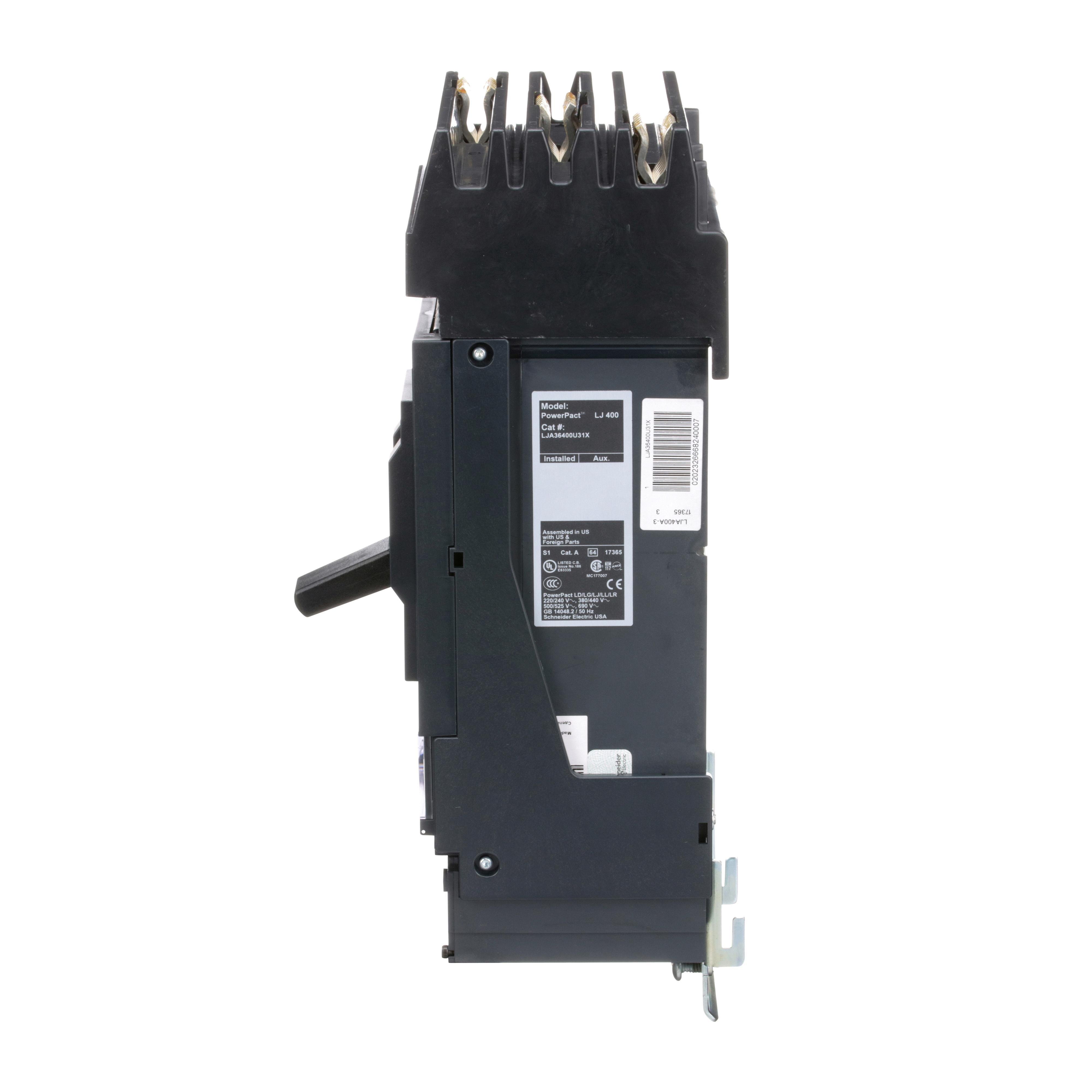 Picture of LJA36400U31X - Circuit breaker, PowerPacT L, 400A, 3 pole, 600VAC, 25kA, I-Line, MicroLogic 3.3, 80%, ABC