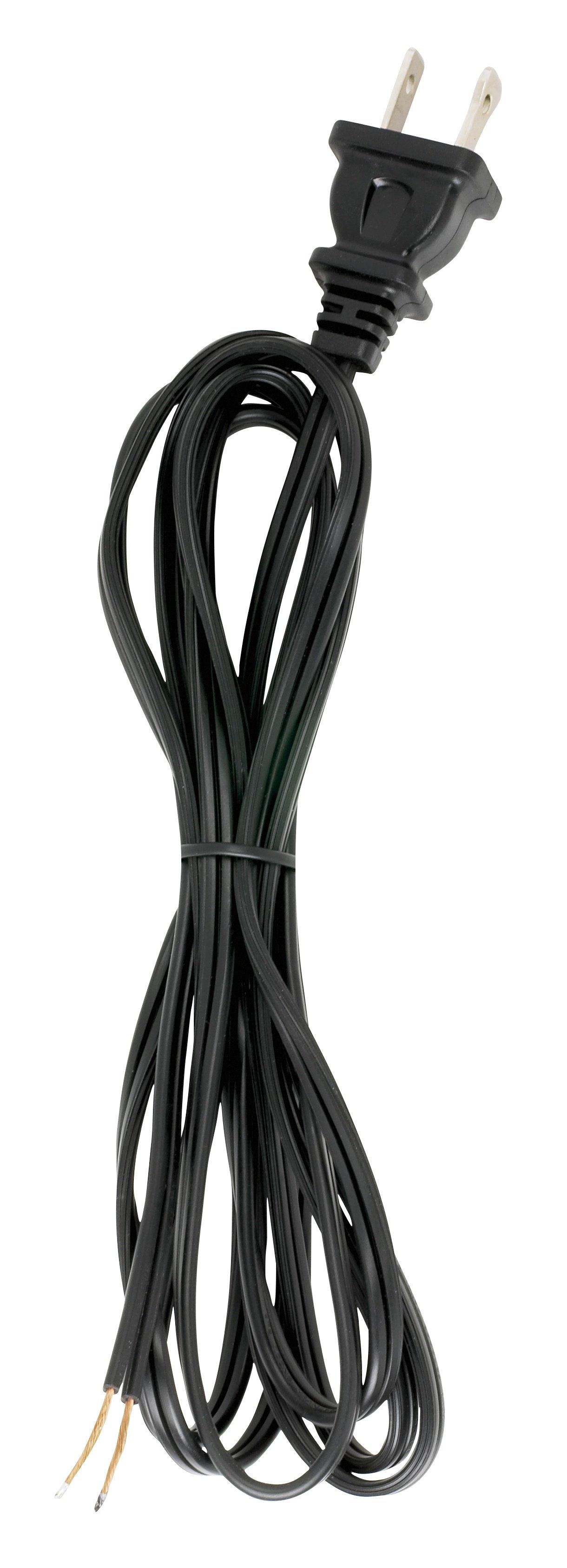90-1525 - 8 Foot 18/2 SPT-1 105C Cord Set; Black Finish; 36" Hank; 200 Carton; Molded Polarized Plug; Tinned Tips 3/4" Strip With 2" Slit
