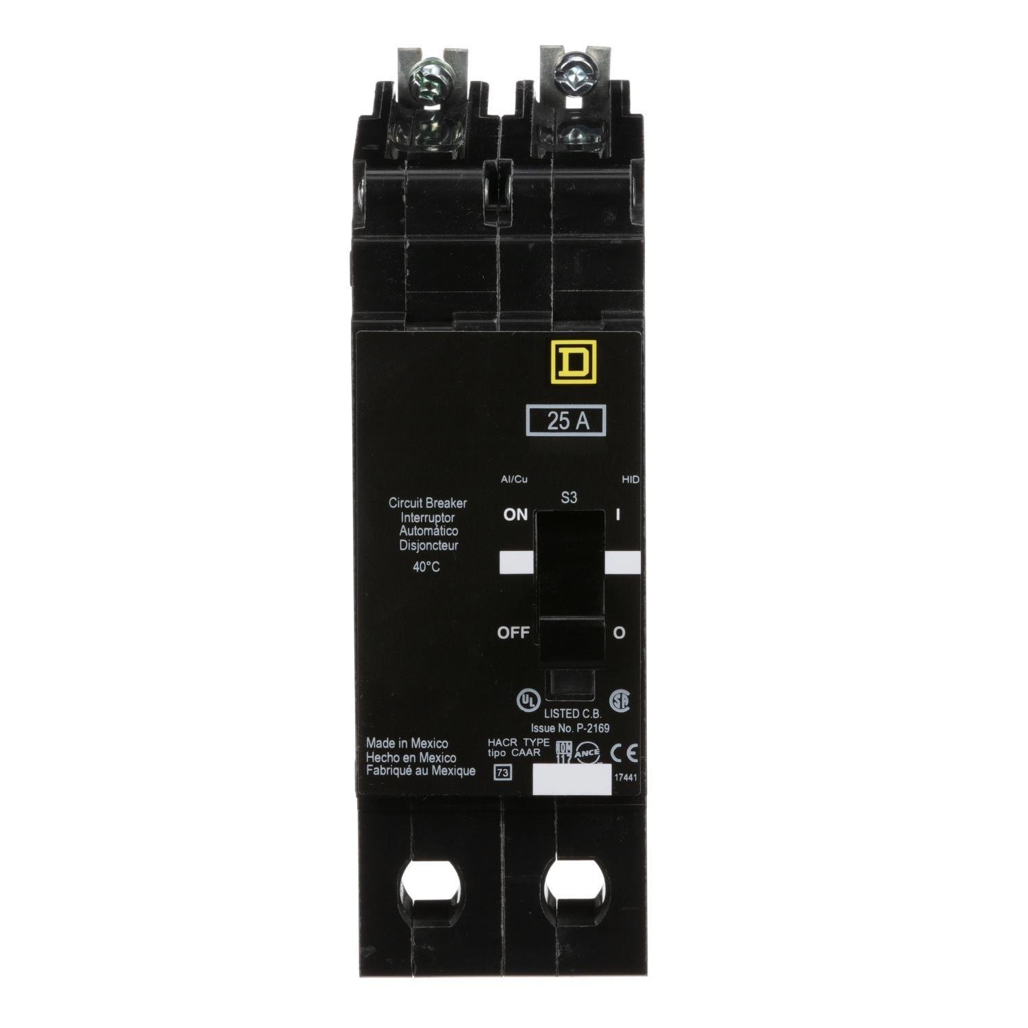 EGB24025 - Mini circuit breaker, E-Frame, 25A, 2 pole, 480Y/277VAC, 65kA max, bolt on [TAA]