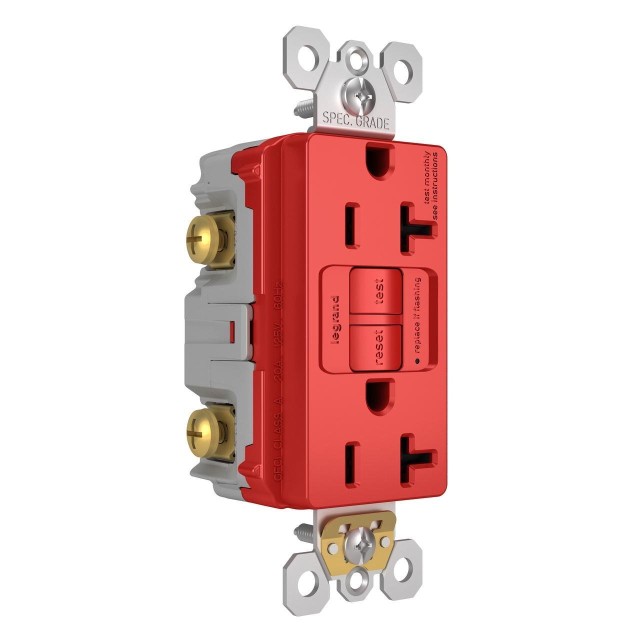 Picture of 2097-RED - radiant® 20A Duplex Self-Test GFCI Receptacles with SafeLock® Protection, Red