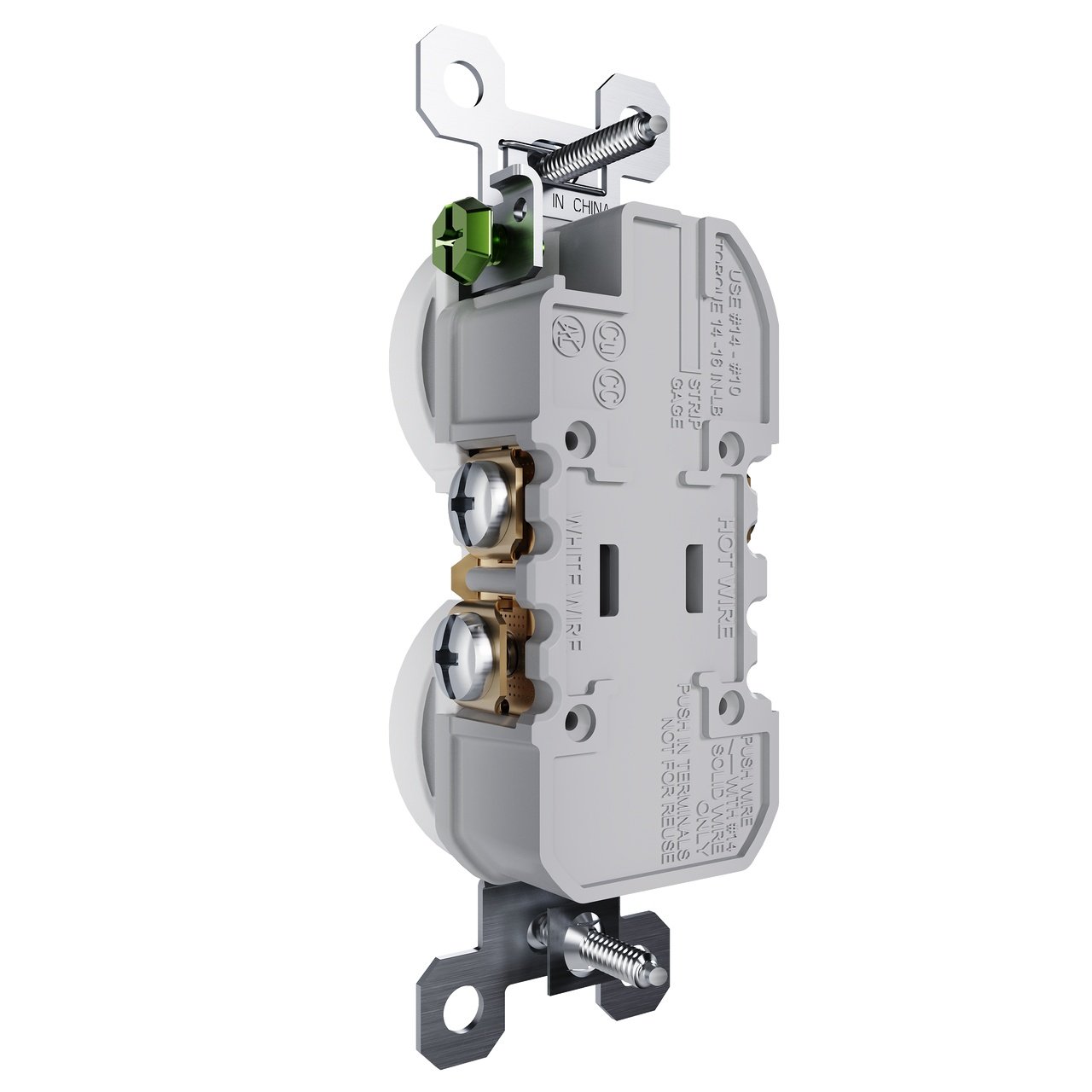 Picture of TradeMaster® 15A 125V Tamper-Resistant External Pressure Plated Duplex Receptacle, White