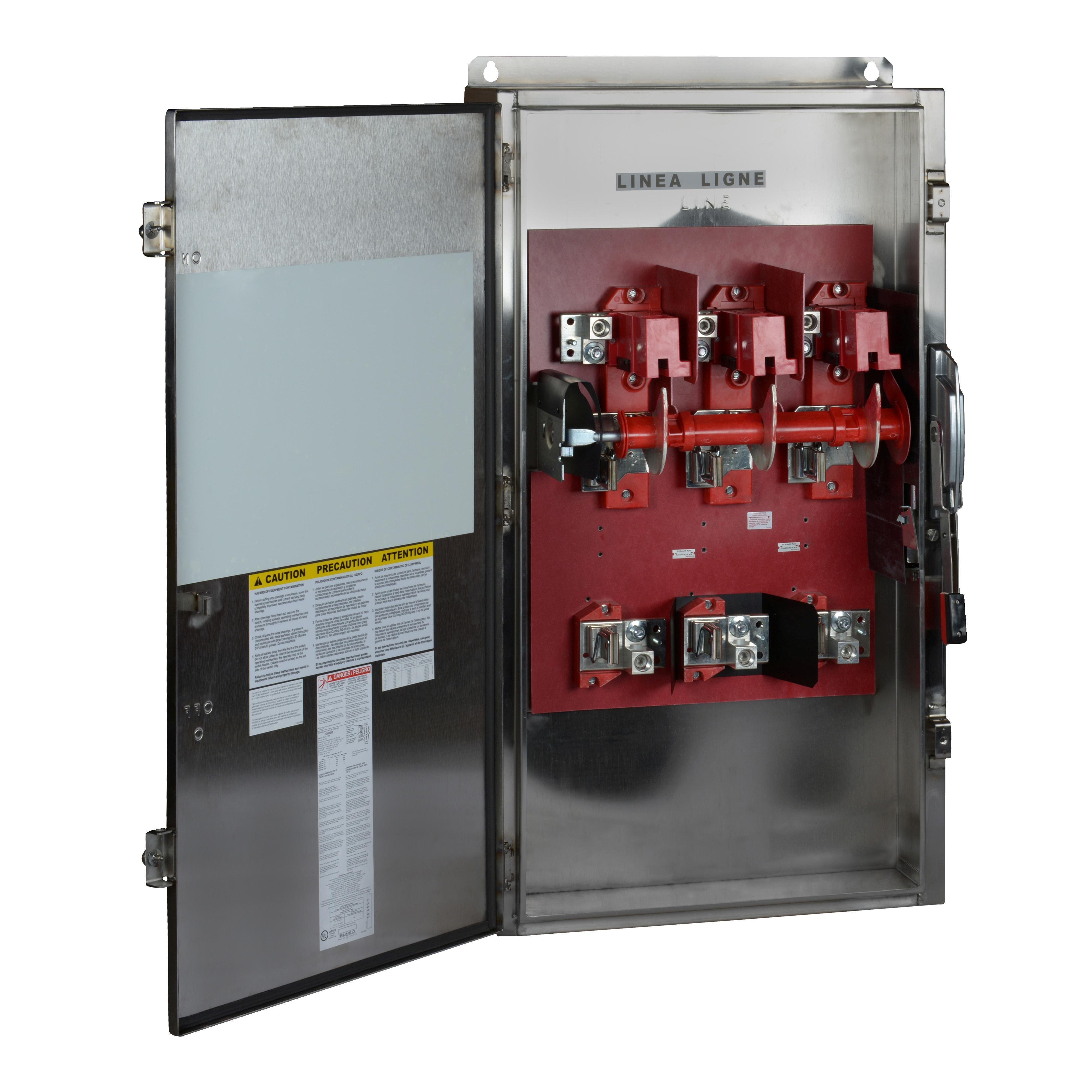 H365DS - Safety switch, heavy duty, fusible, 400A, 3 pole, 250hp, 600VAC/DC, NEMA 4, 4X, 5, 304 steel