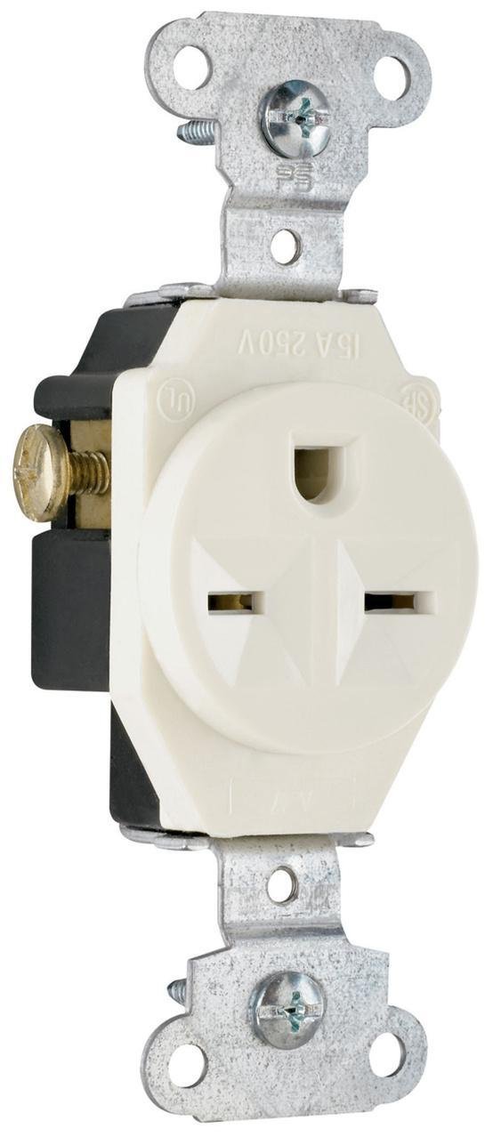15A 250V Heavy Duty Spec-Grade Single Receptacle, Back and Side Wire, Light Almond